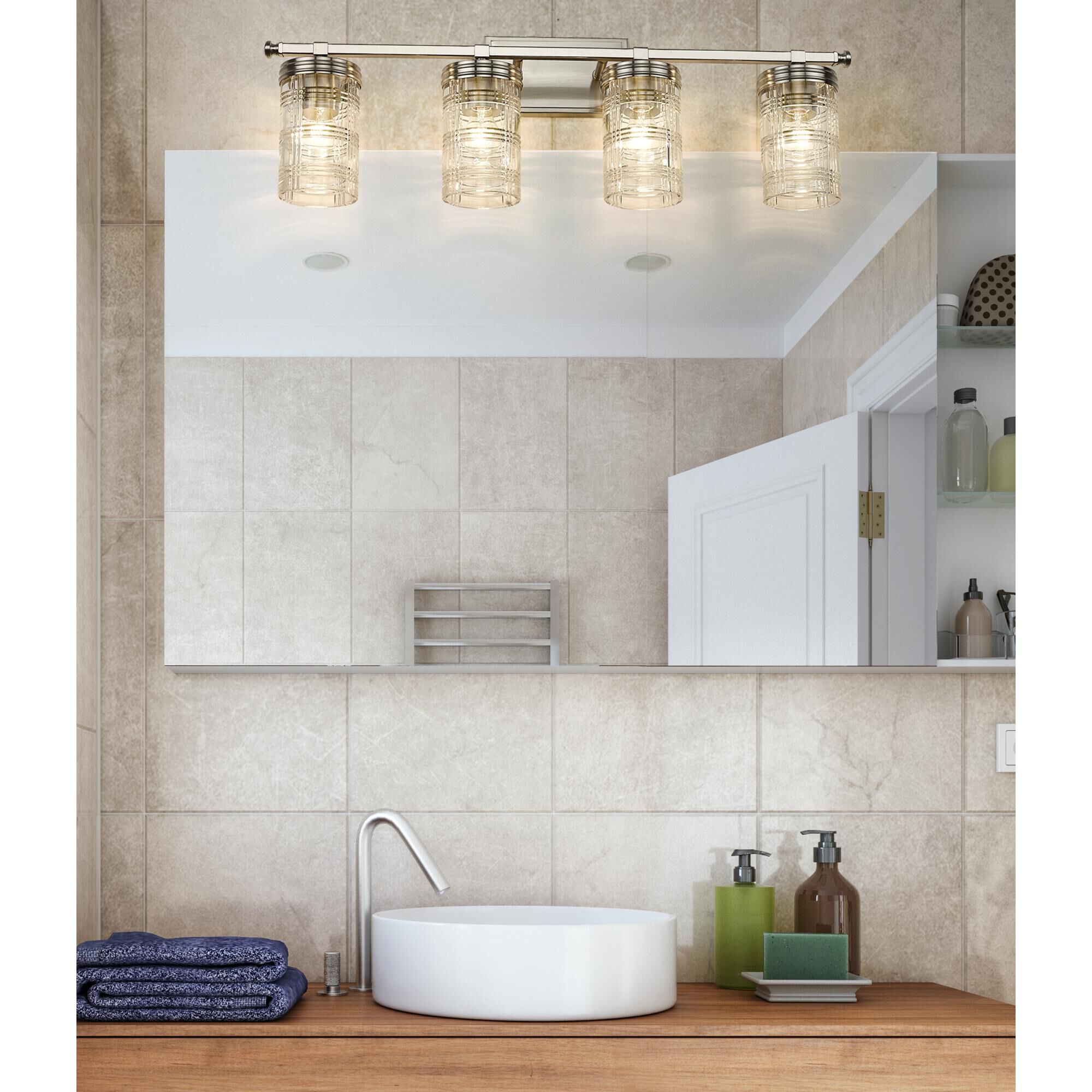 Shown in Brushed Nickel finish and Clear glass and Clear shade