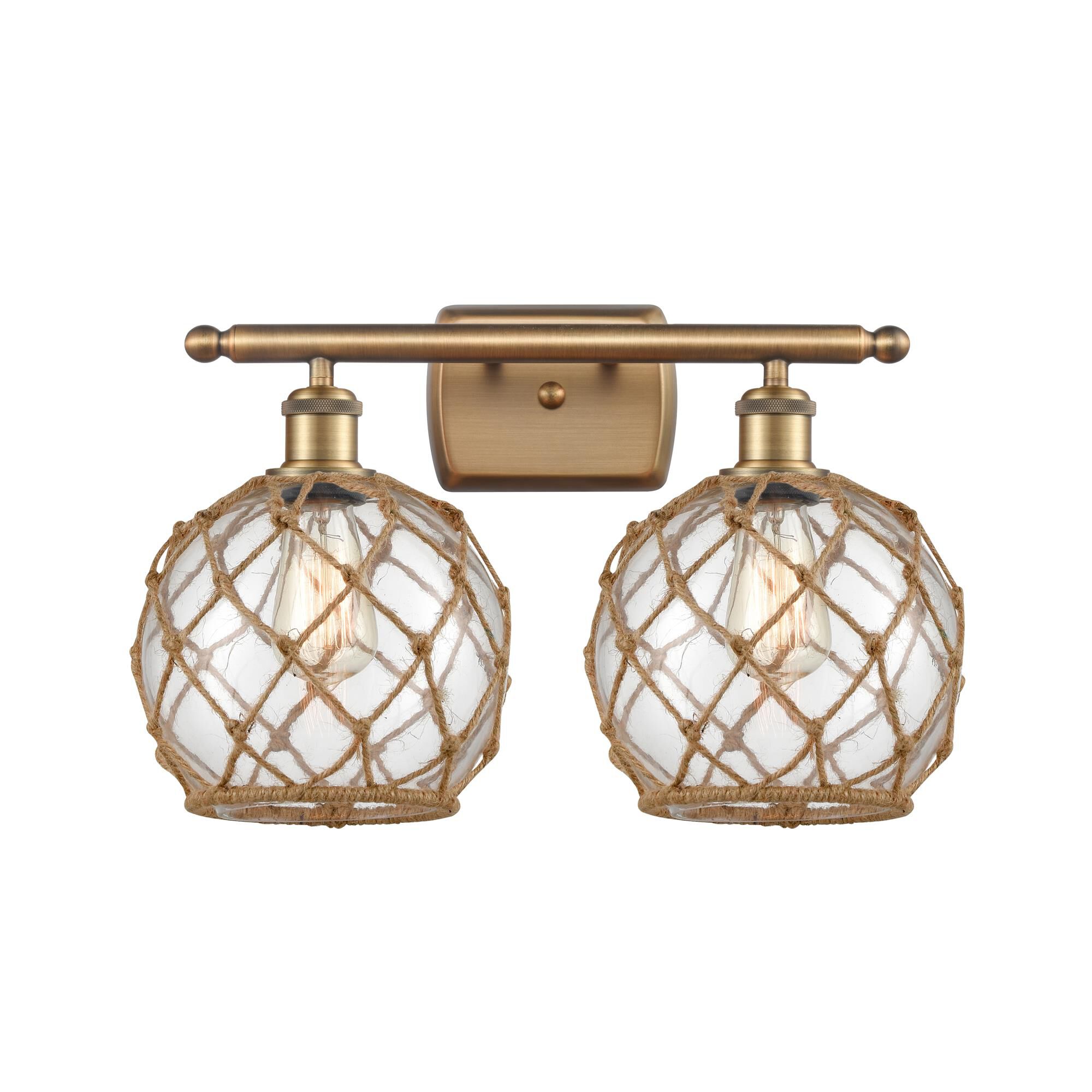 Shown in Brushed Brass finish and Sphere glass and Glass And Rope shade