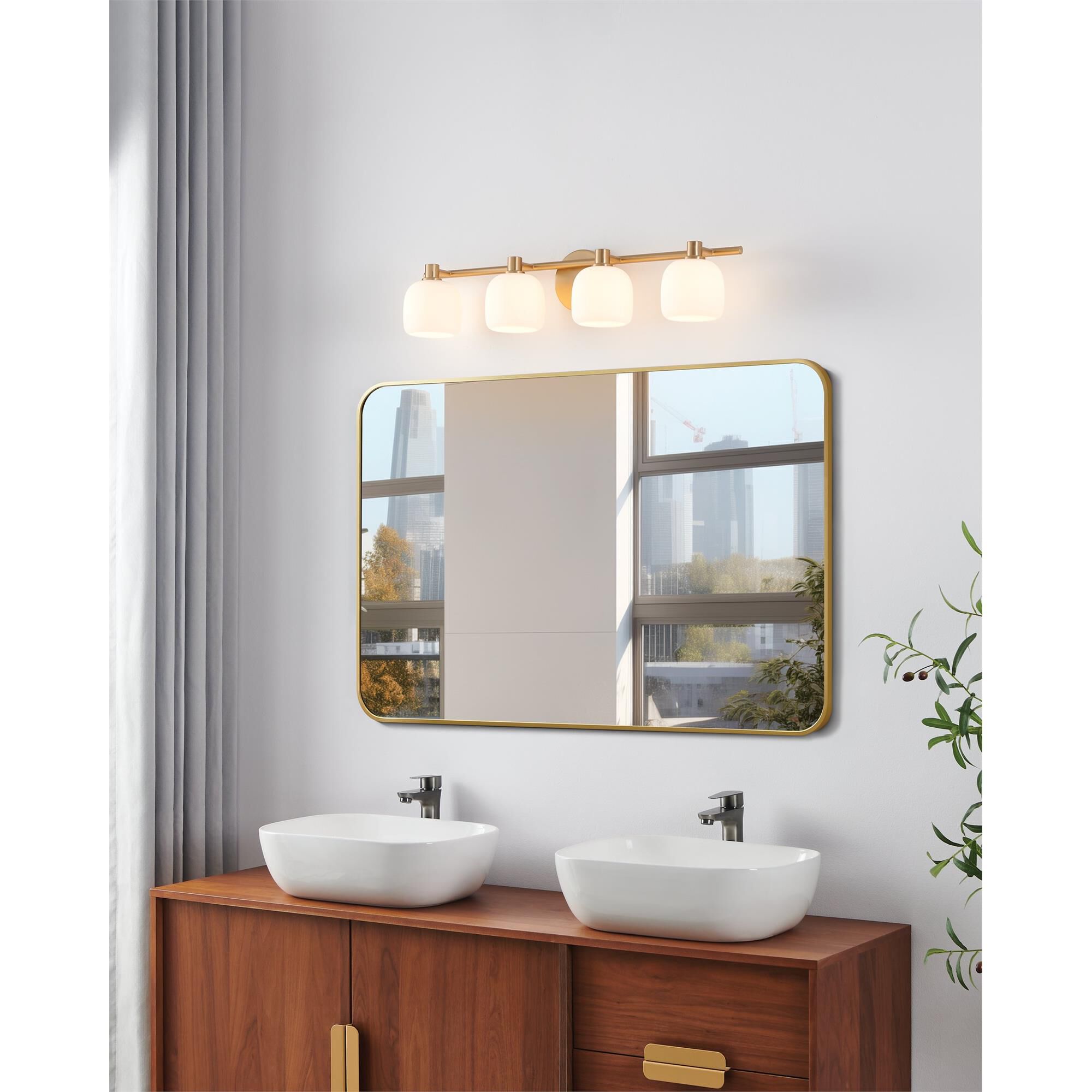 Shown in Champagne Gold finish and Etched Opal glass