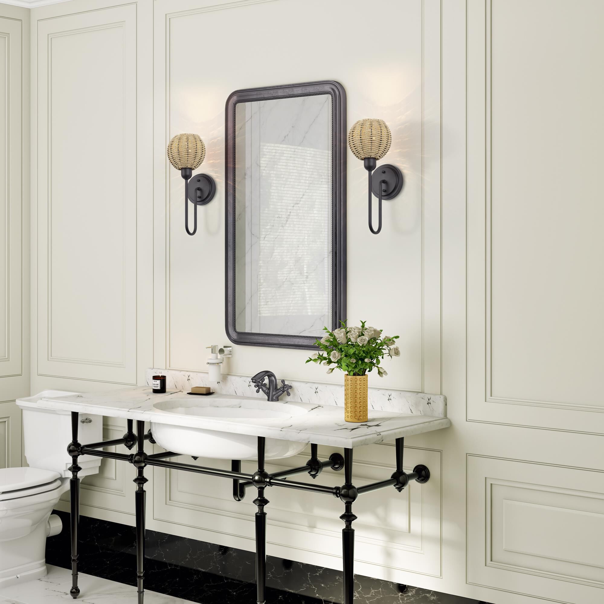 Shown in Bronze finish and Hand-Woven French Beige Paper Rope shade