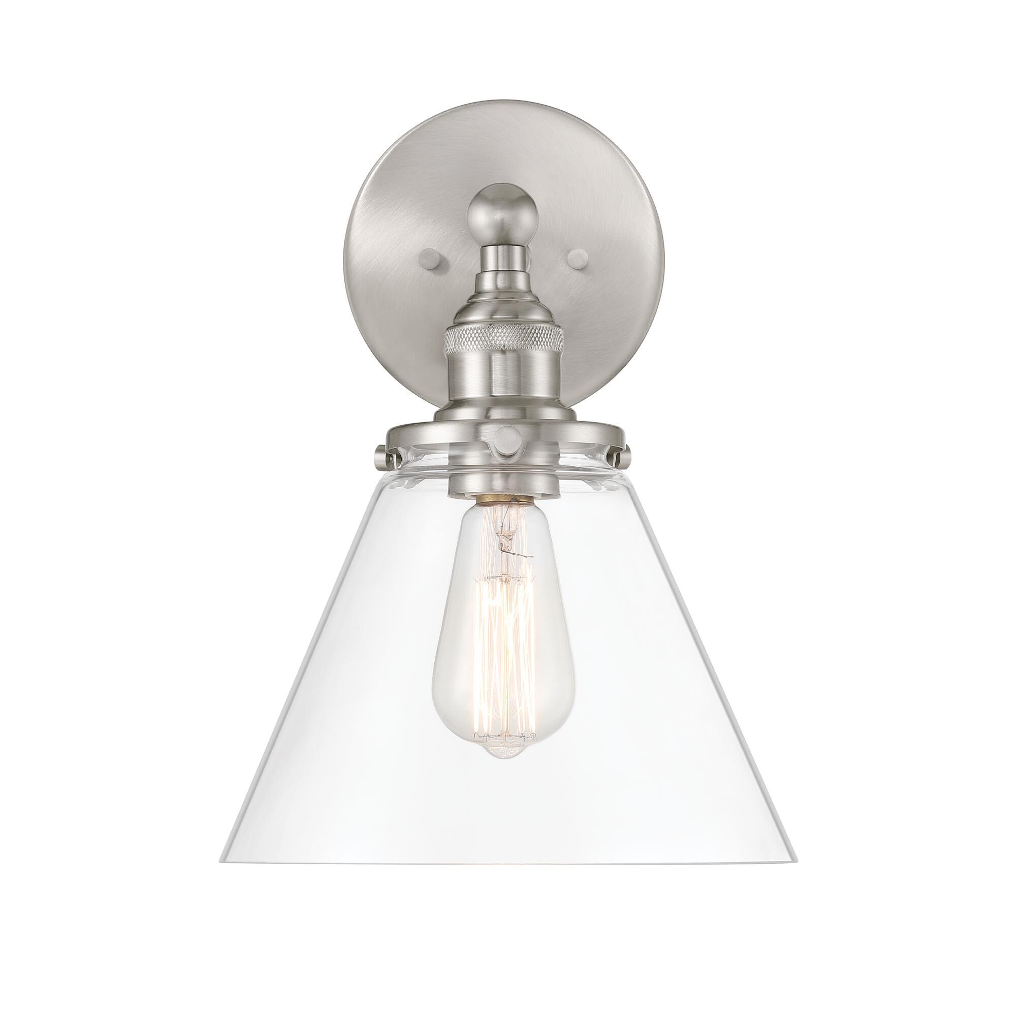 Shown in Brushed Nickel finish and Clear glass