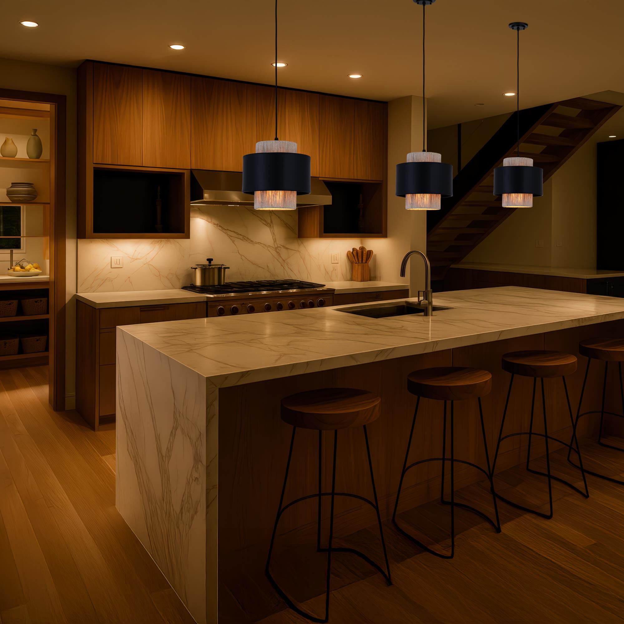 Shown in Matte Black finish and Matte Black and Natural shade