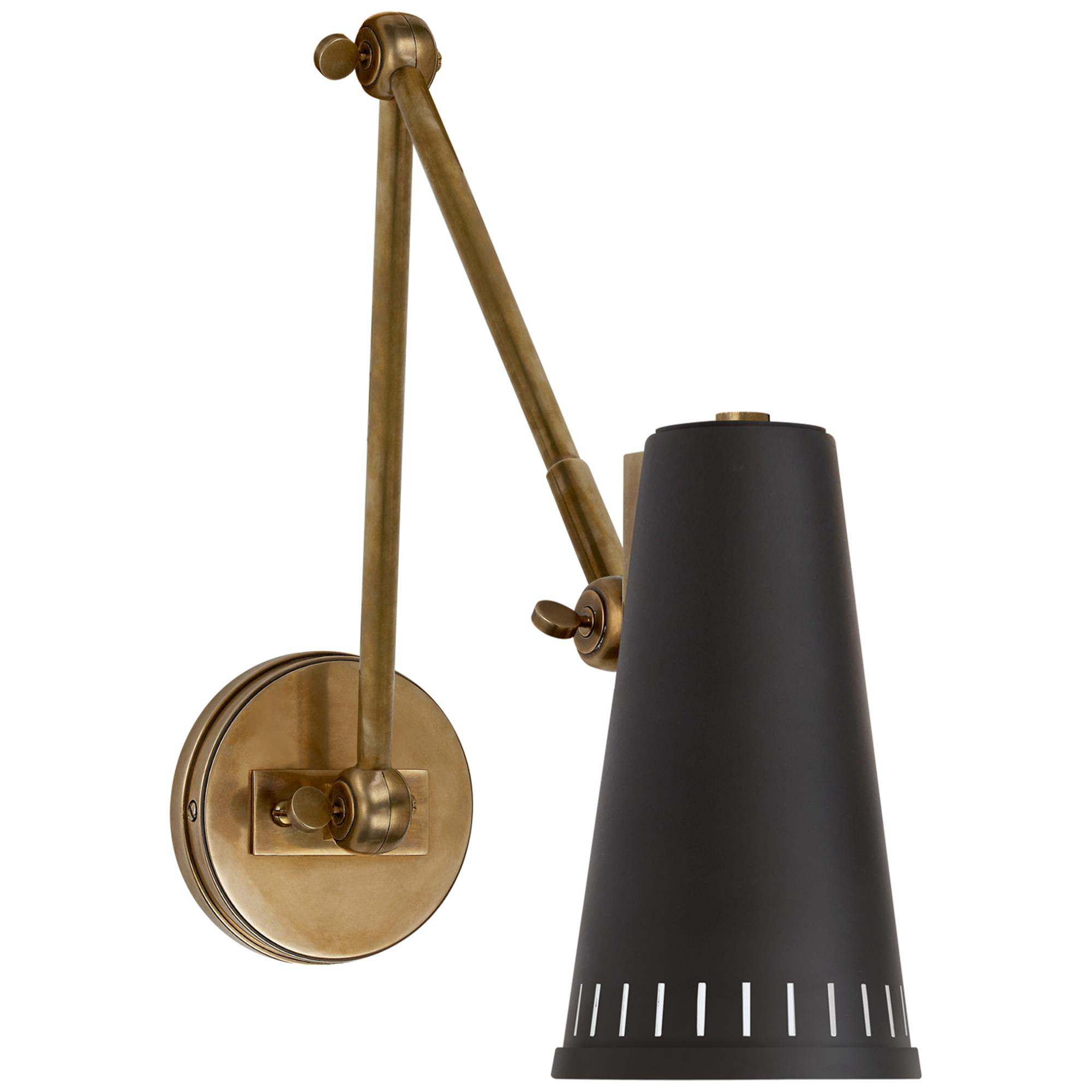 Shown in Hand-Rubbed Antique Brass finish and Black shade
