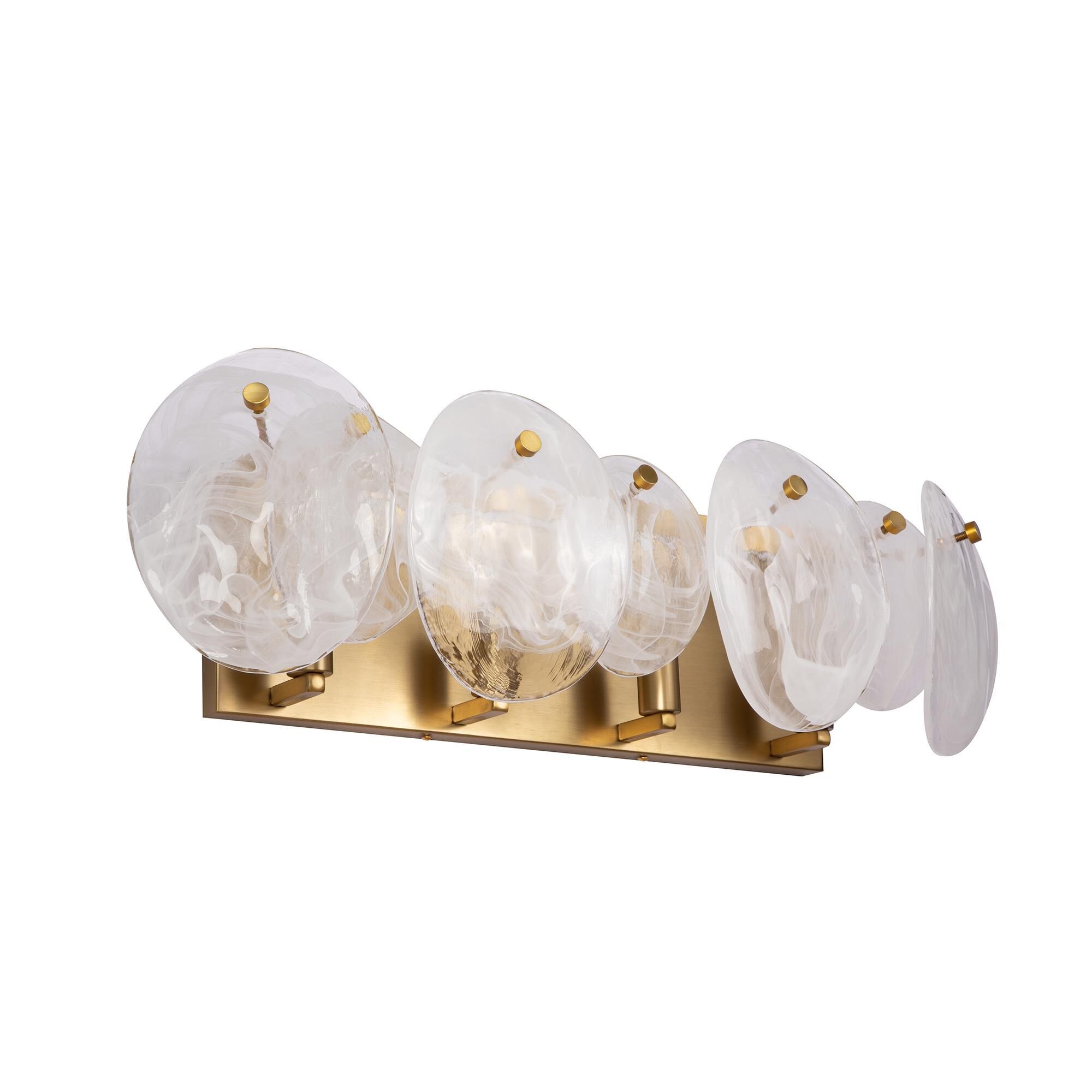 Shown in Brushed Brass finish and Wispy White Murano Style glass