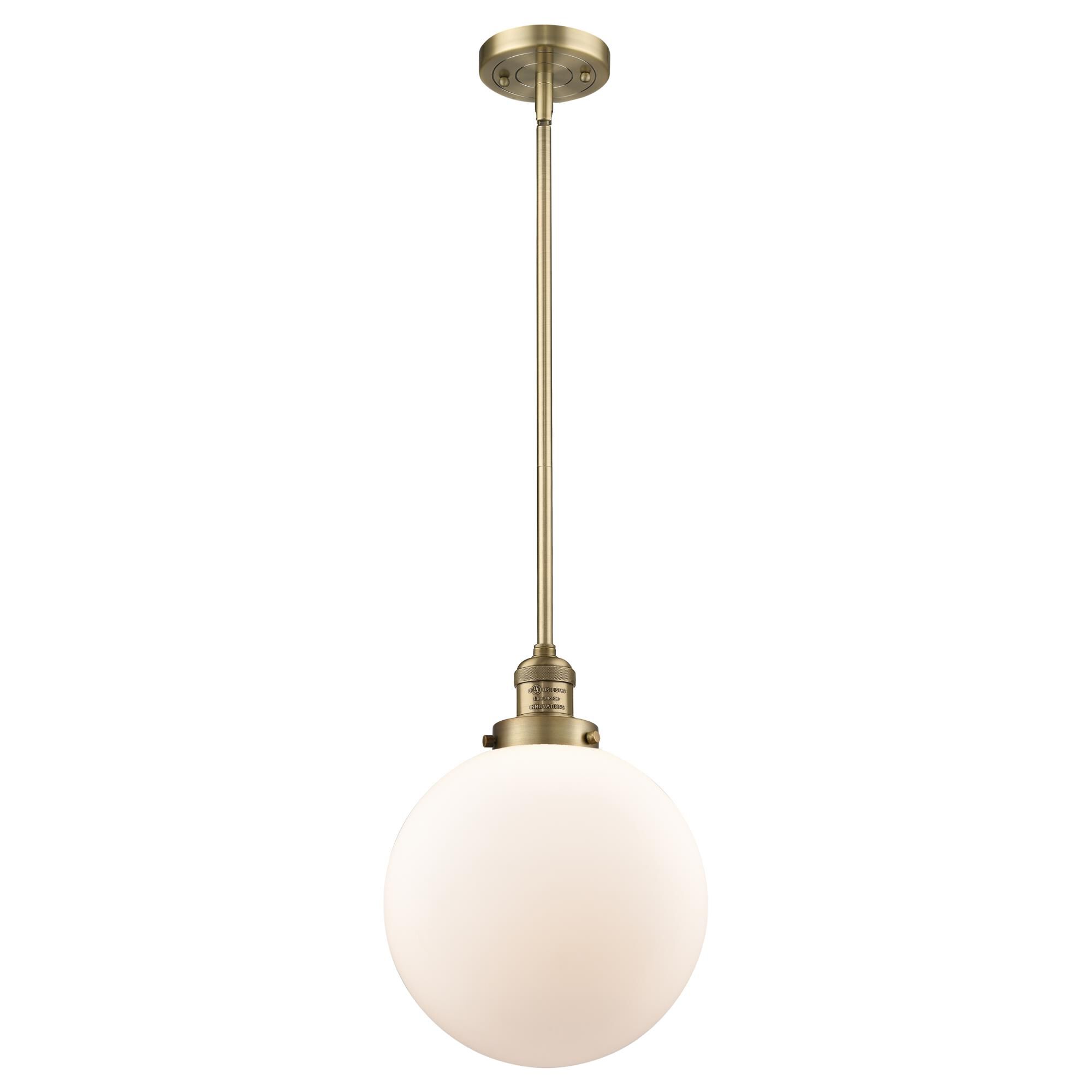 Shown in Brushed Brass finish and Matte White Cased glass