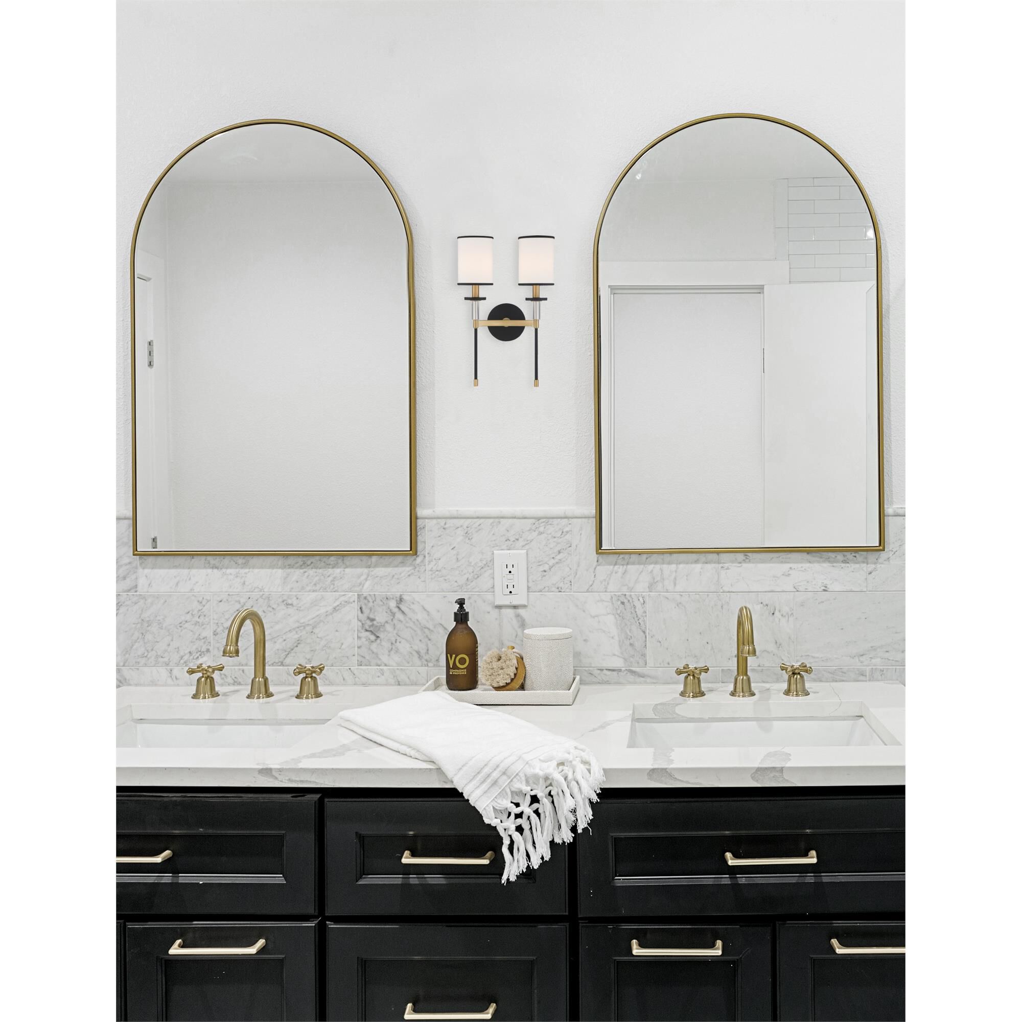 Shown in Black Forged and Vibrant Gold finish and White Silk shade