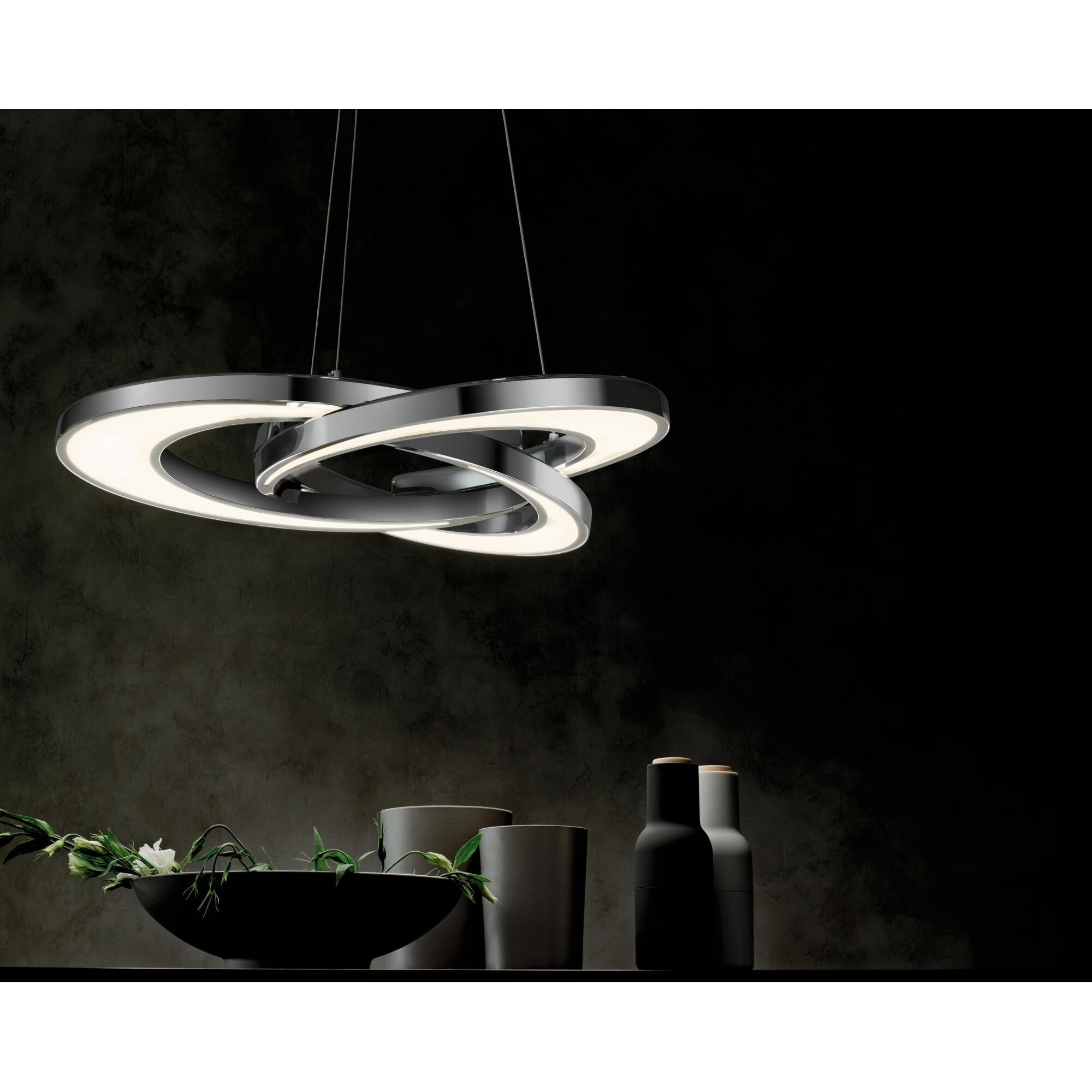 Shown in Chrome finish and Etched Acrylic shade