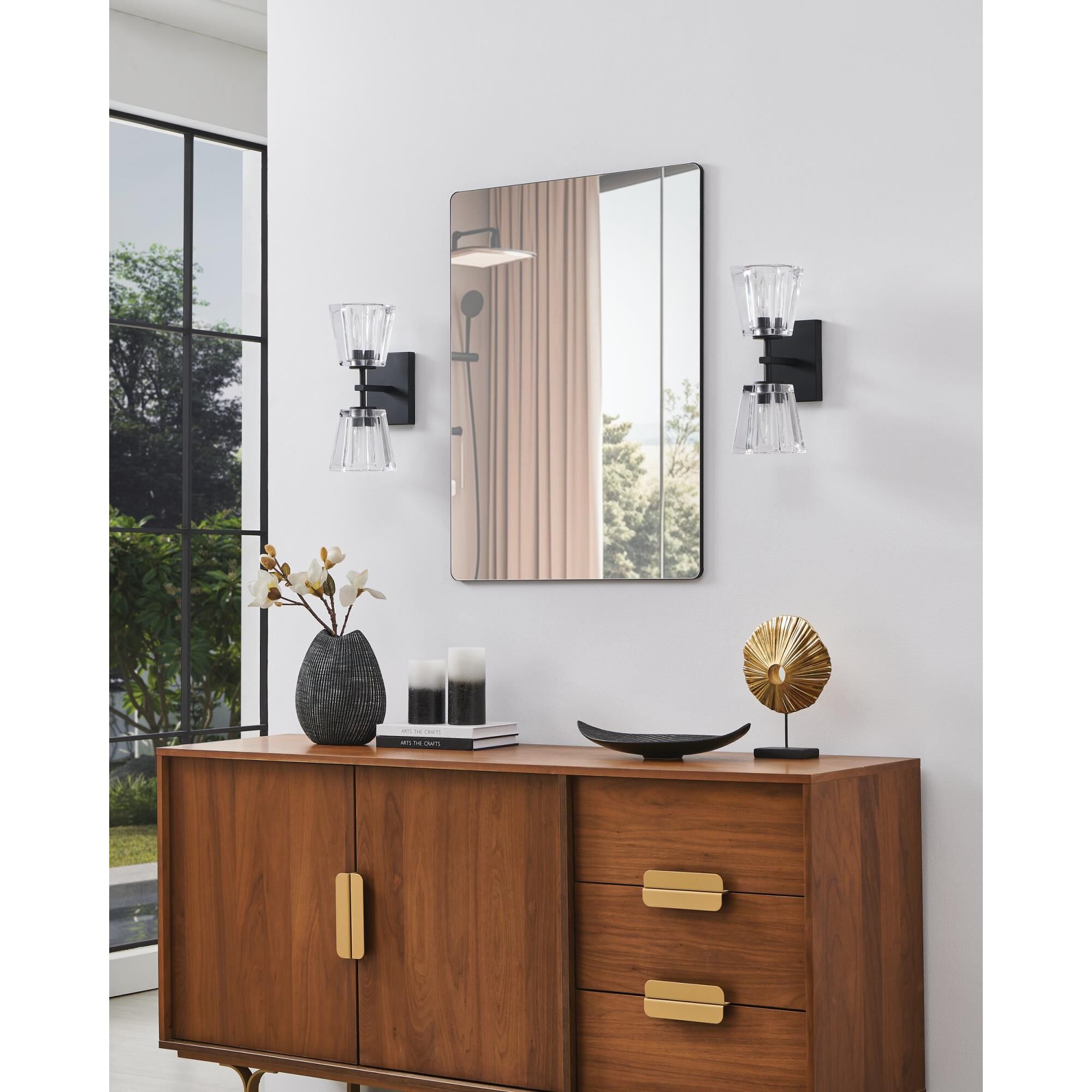 Shown in Matte Black finish and Clear Pressed glass