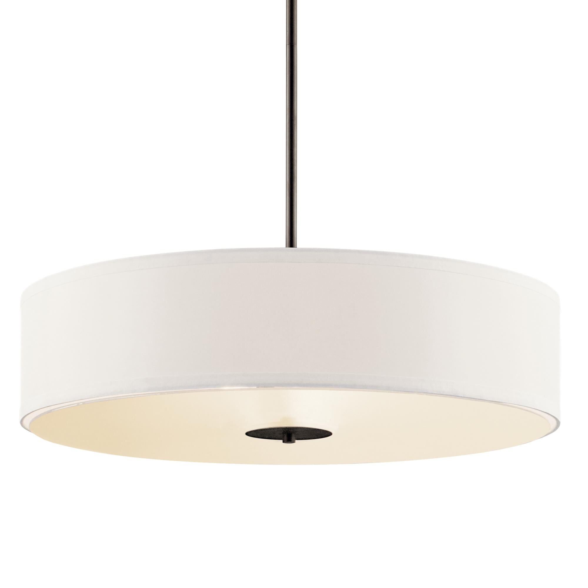 Shown in Olde Bronze finish and Satin Etched Tempered glass and White Microfiber shade