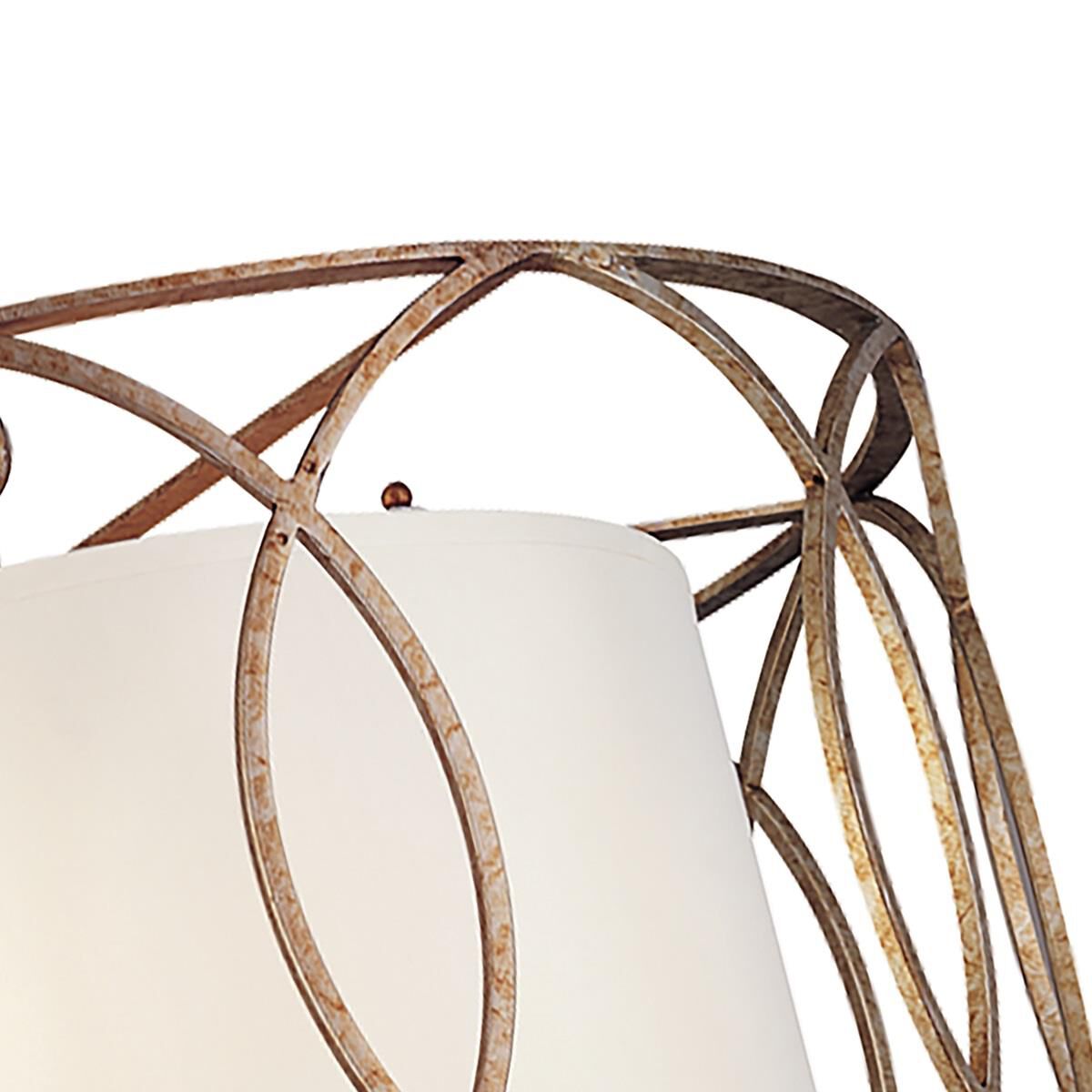 Shown in Silver Gold finish and White glass and Hardback Linen shade