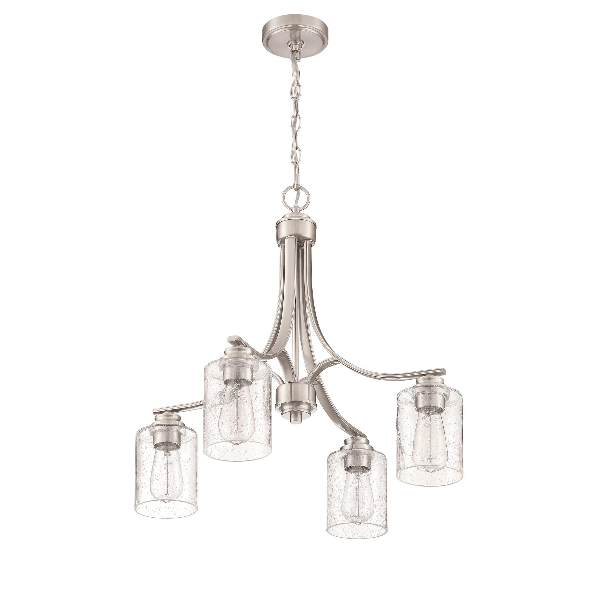Shown in Brushed Polished Nickel finish and Clear Seeded glass and Glass shade
