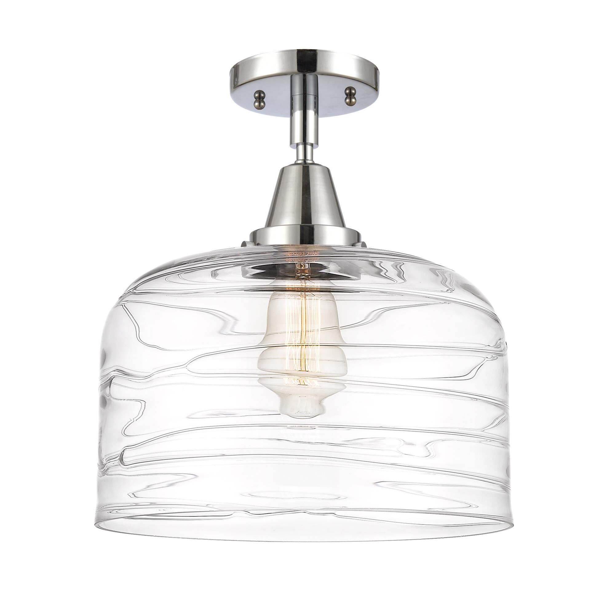 Shown in Polished Chrome finish and Clear Deco Swirl X-Large Bell glass