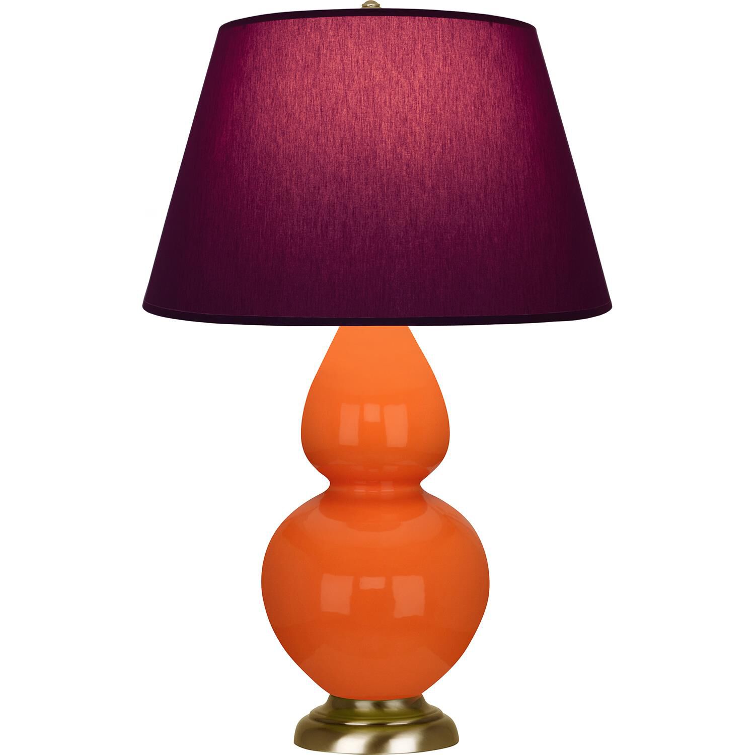 Shown in Pumpkin finish and Plum and Lavender shade and Antique Natural Brass accent