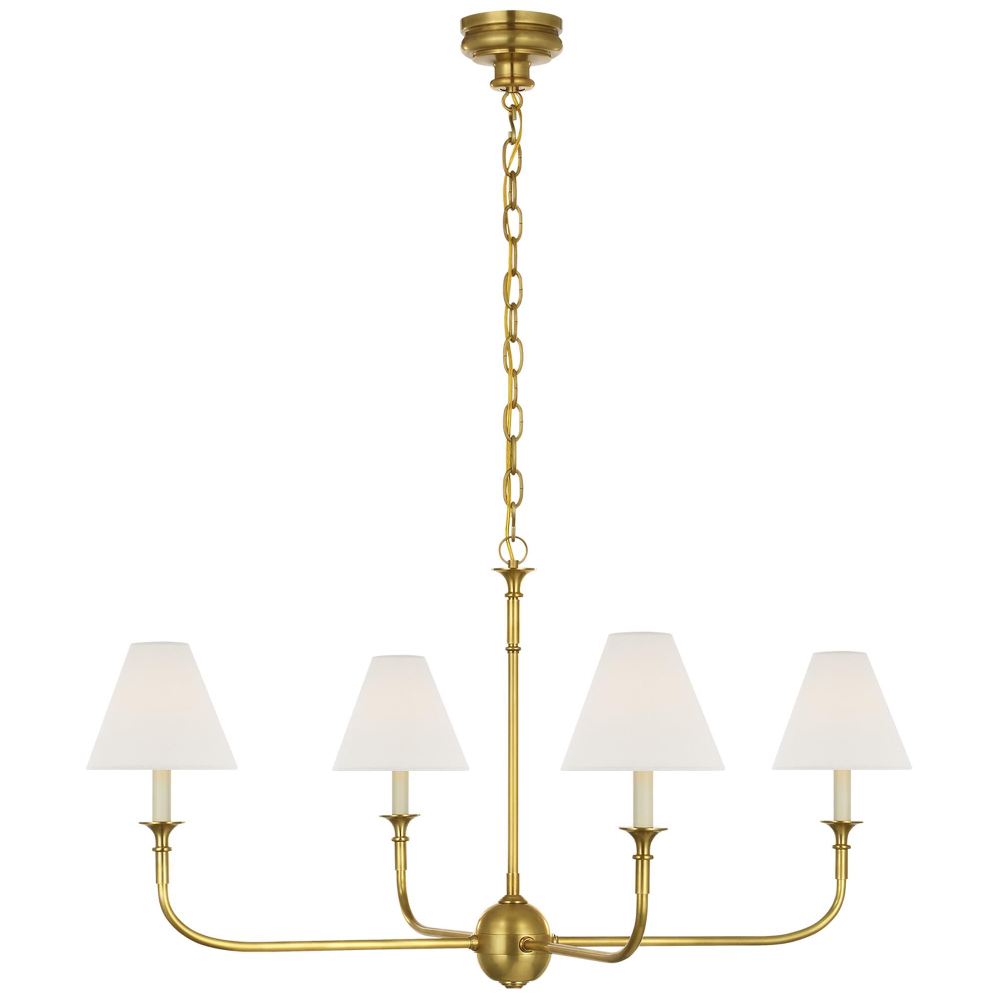 Shown in Hand-Rubbed Antique Brass finish and Linen shade