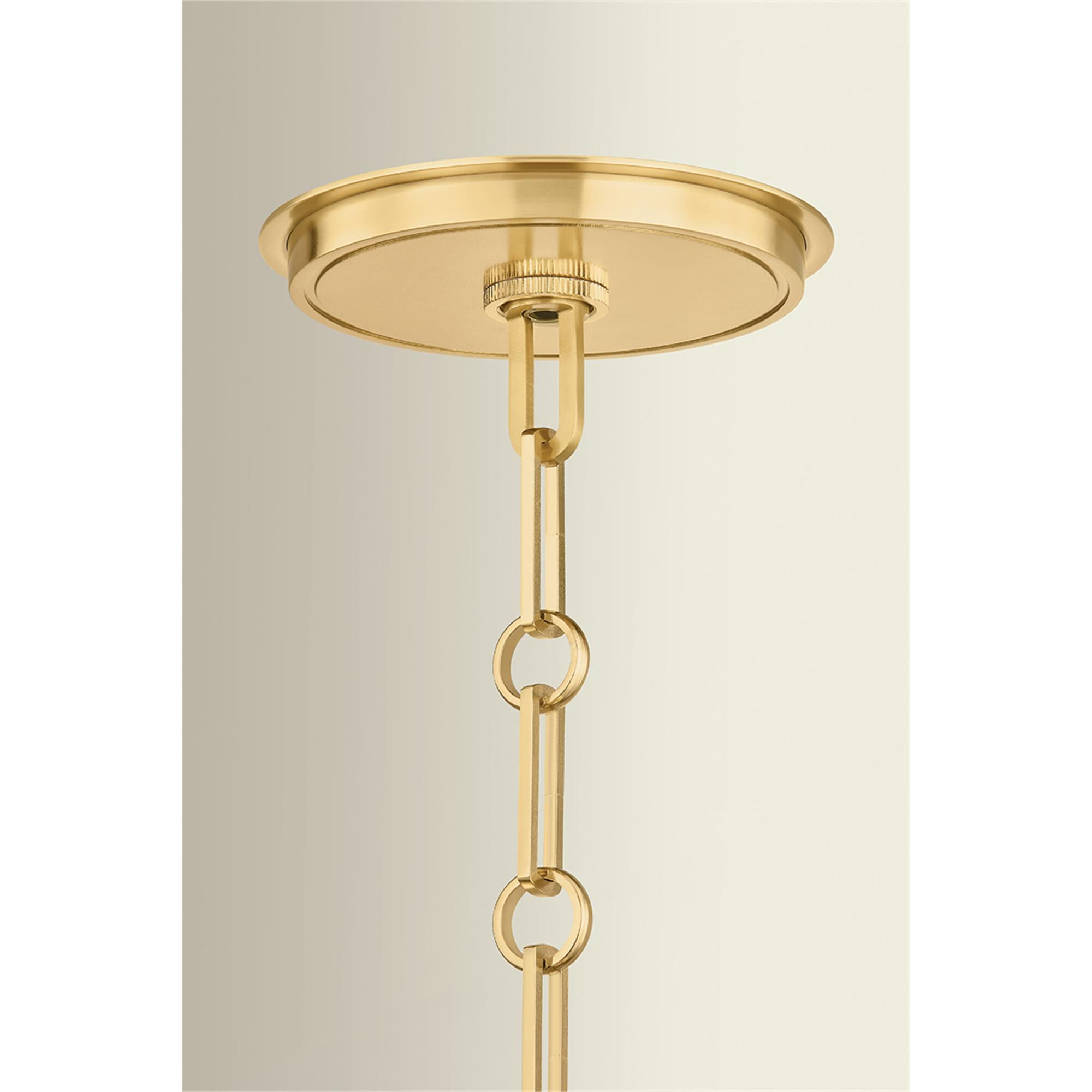 Shown in Aged Brass finish and Ivory Silk shade