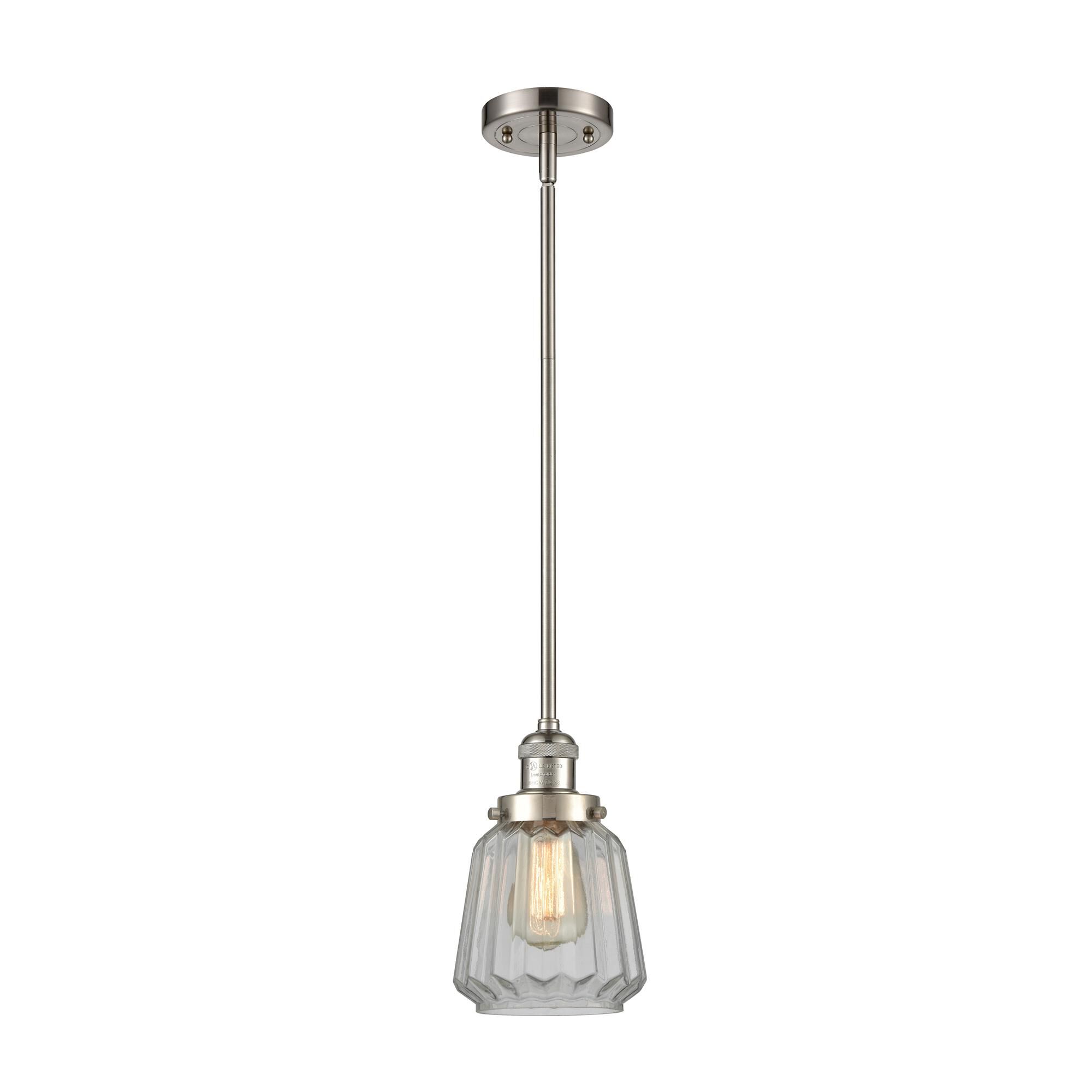 Shown in Brushed Satin Nickel finish and Clear Fluted glass