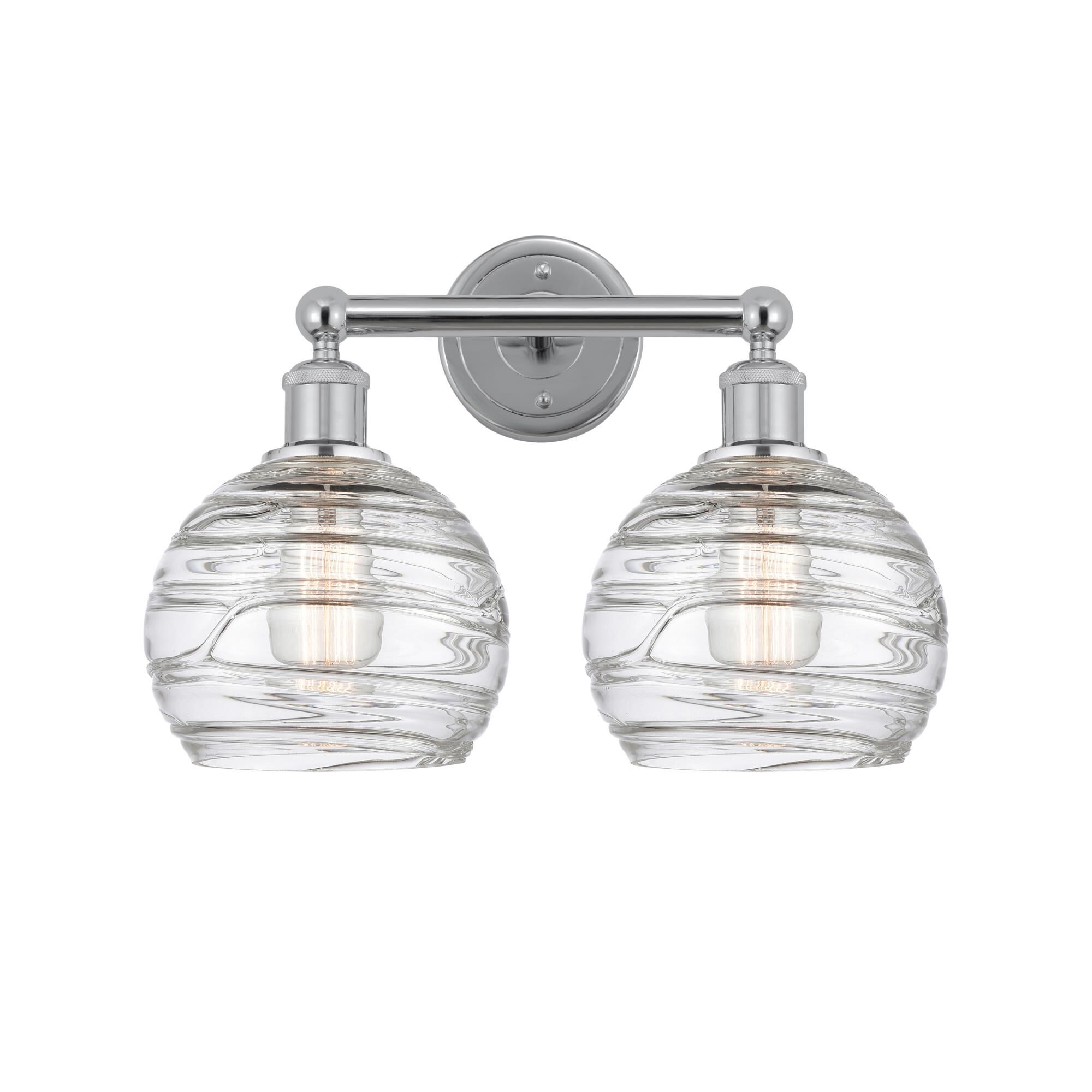 Shown in Polished Chrome finish and Clear Deco Swirl glass