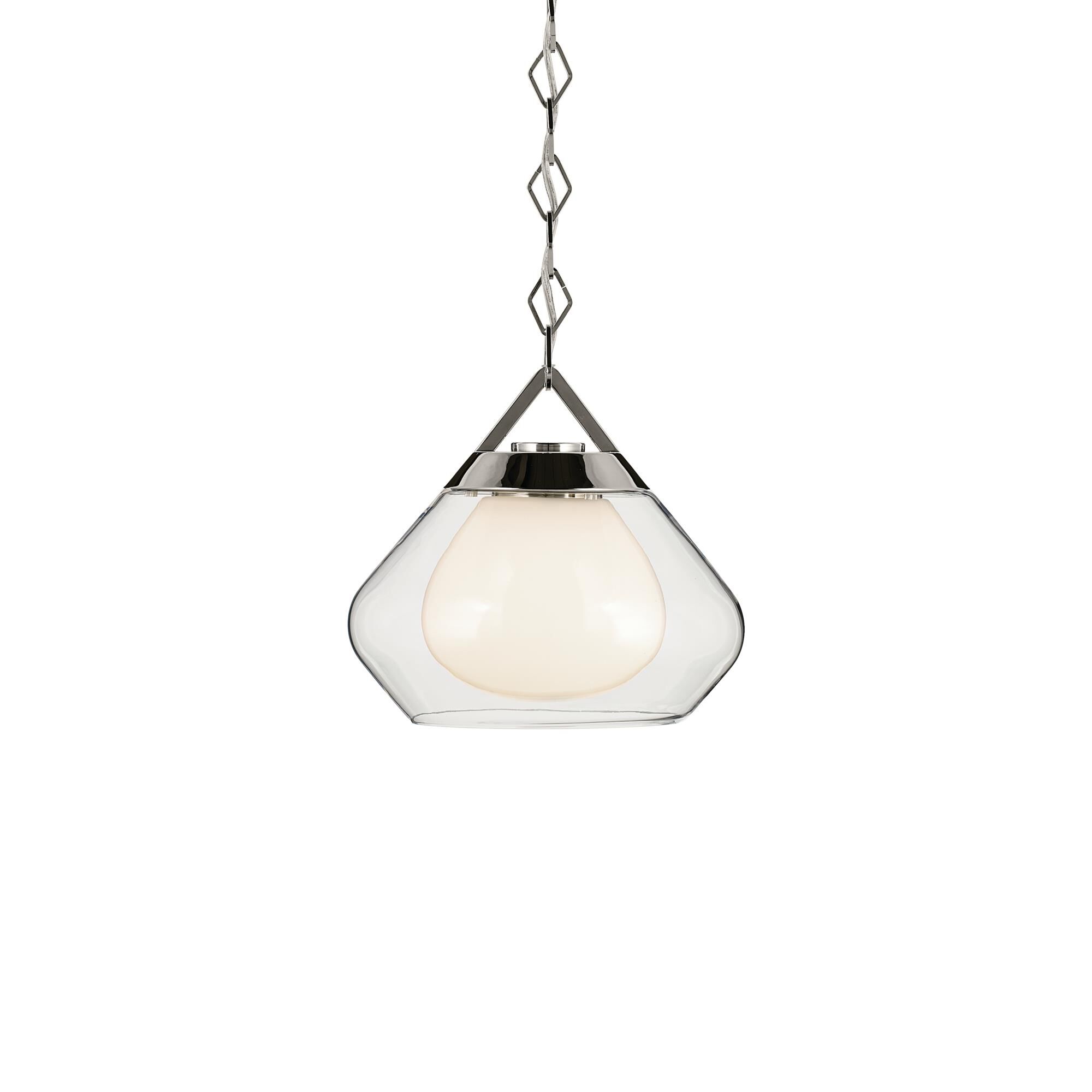 Shown in Polished Nickel finish and Clear Outer Glass with Opal Interior glass