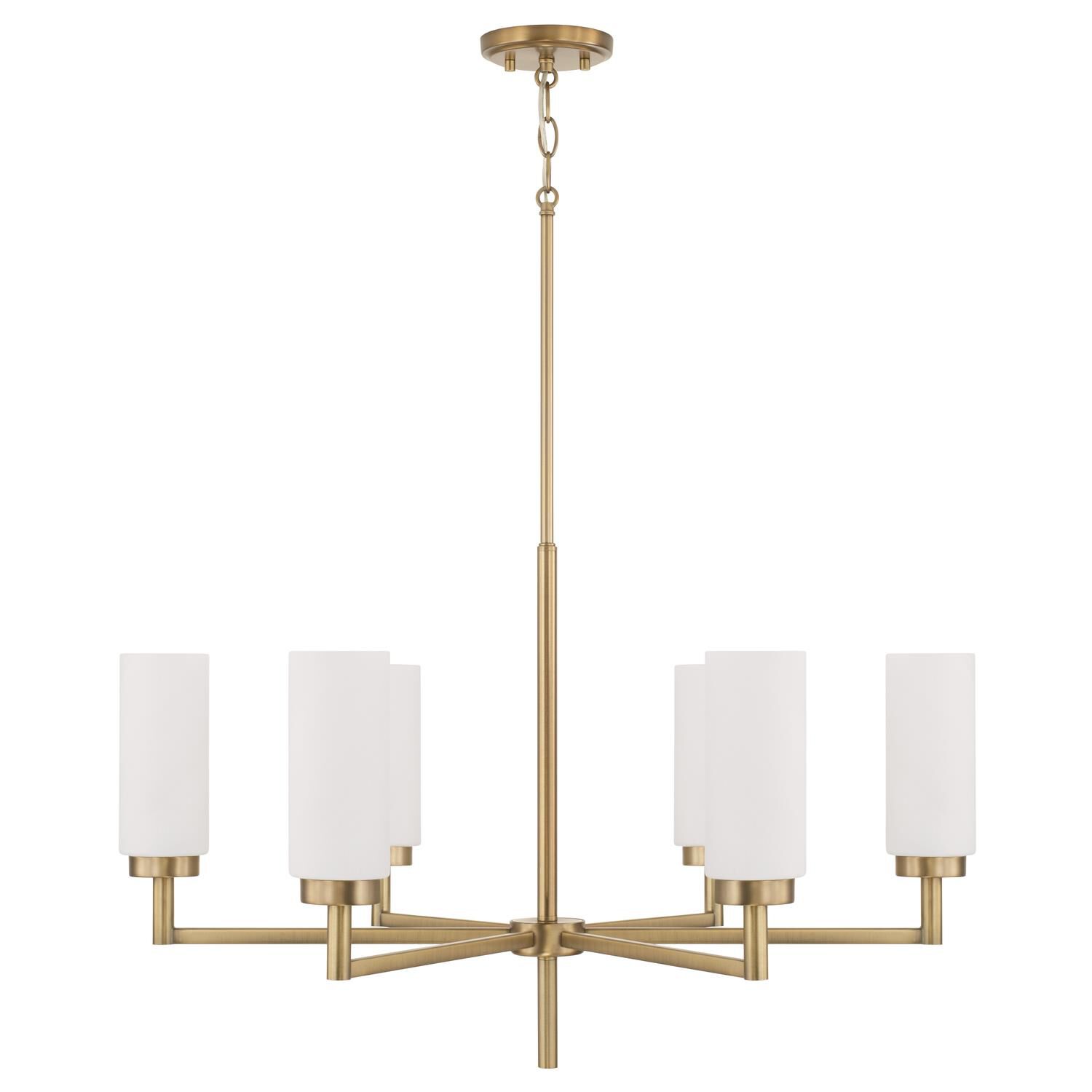 Shown in Aged Brass finish and Faux Alabaster glass