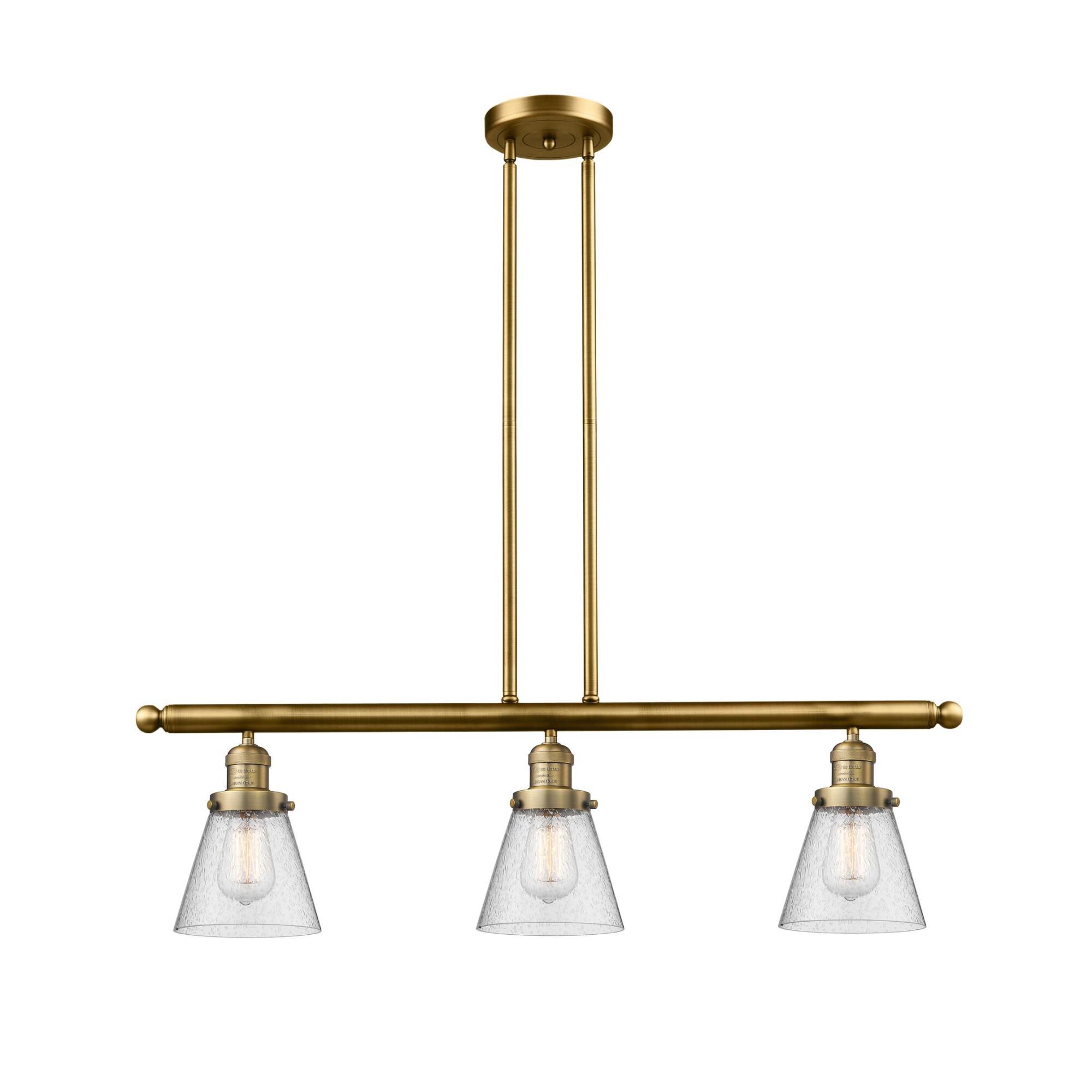 Shown in Brushed Brass finish and Seedy glass