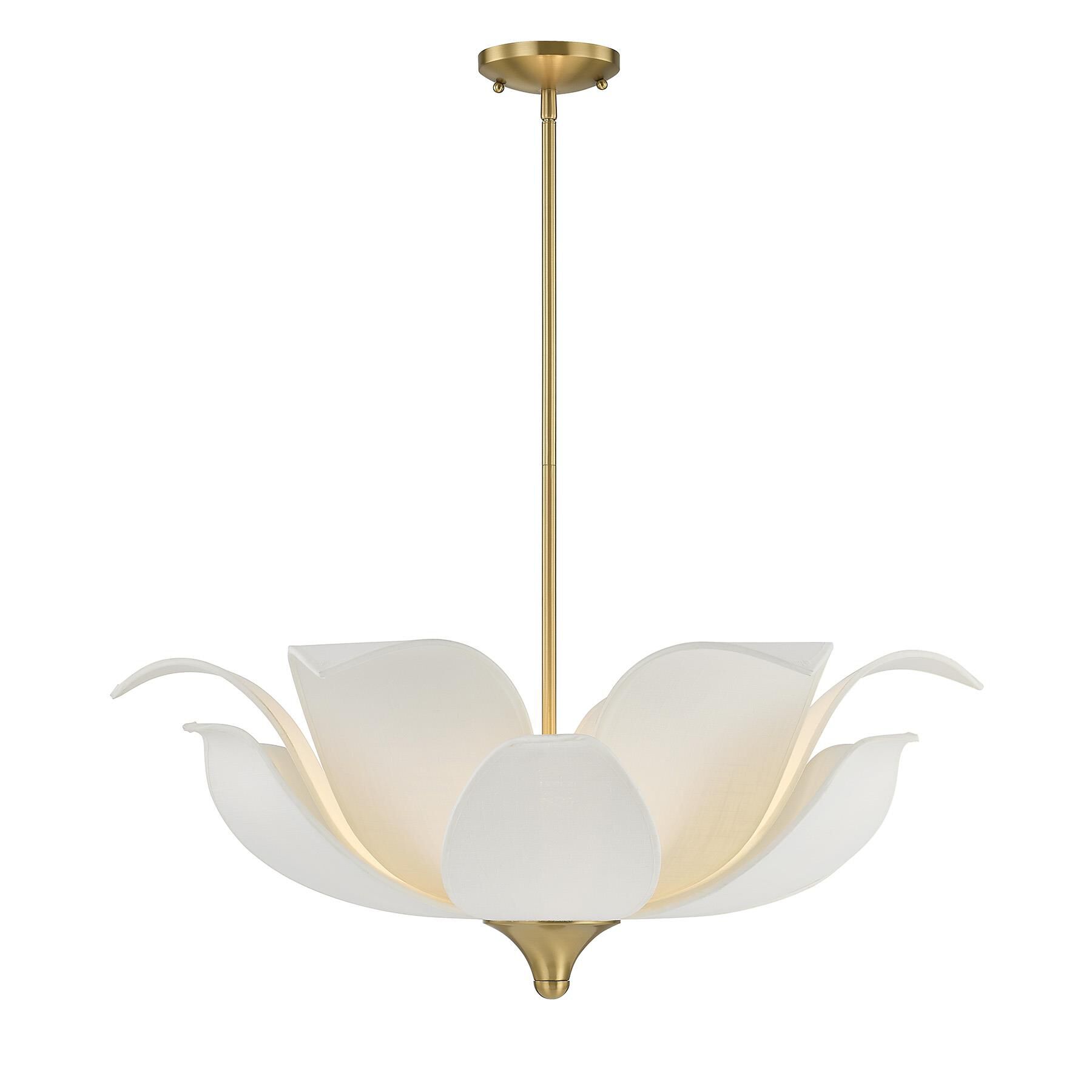 Shown in Warm Brass finish and White Opal Linen shade