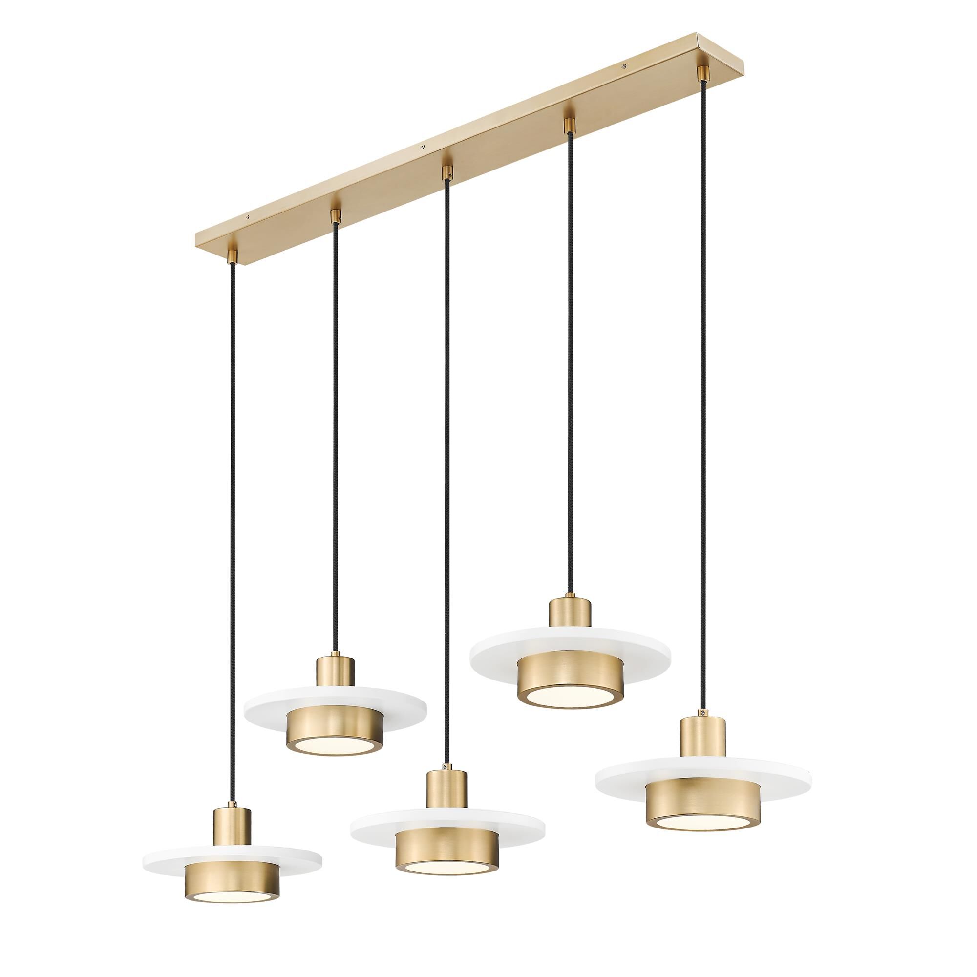 Shown in Matte White and Modern Gold finish and Frosted glass