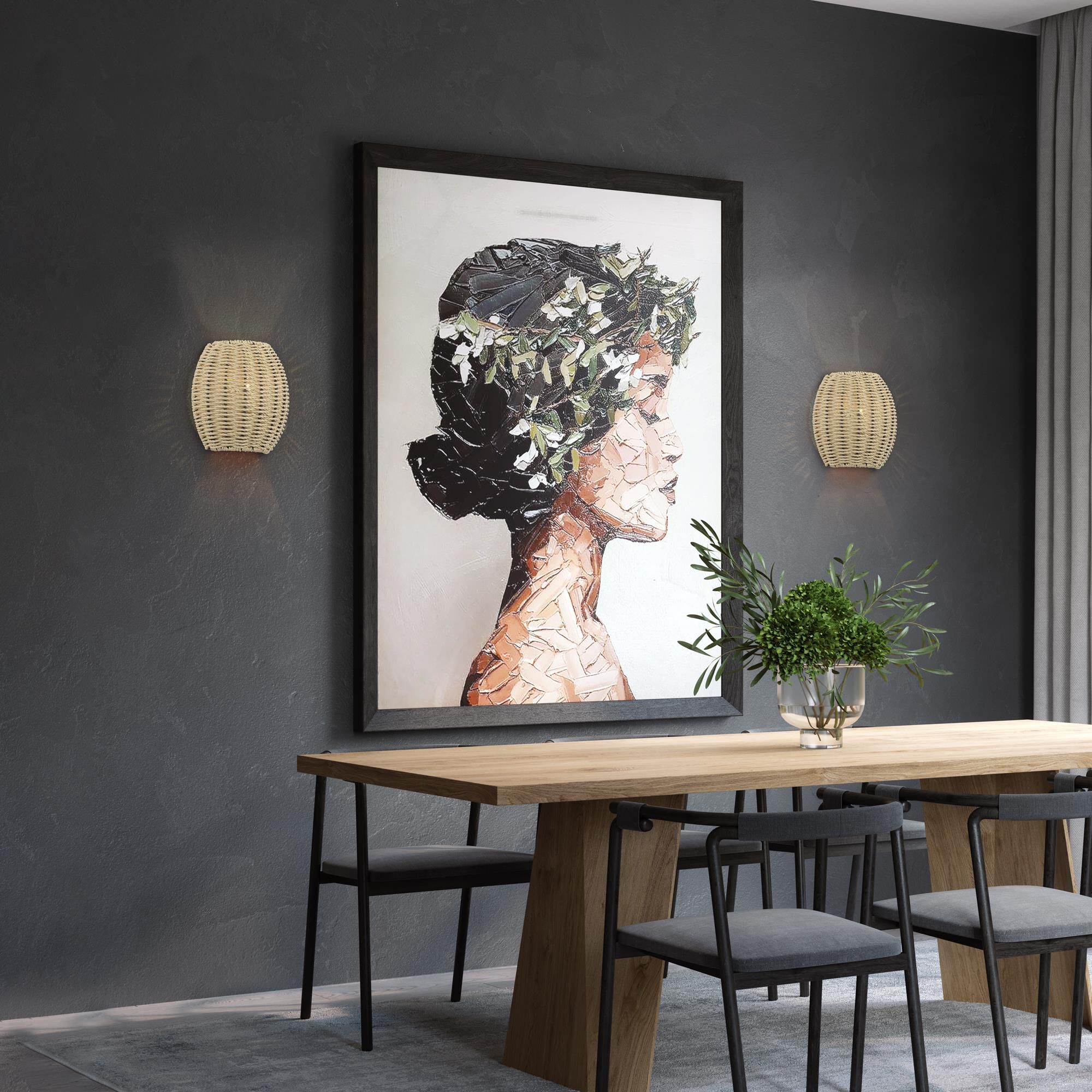 Shown in Antique Gold Leaf finish and Hand-Woven French Beige Paper Rope shade