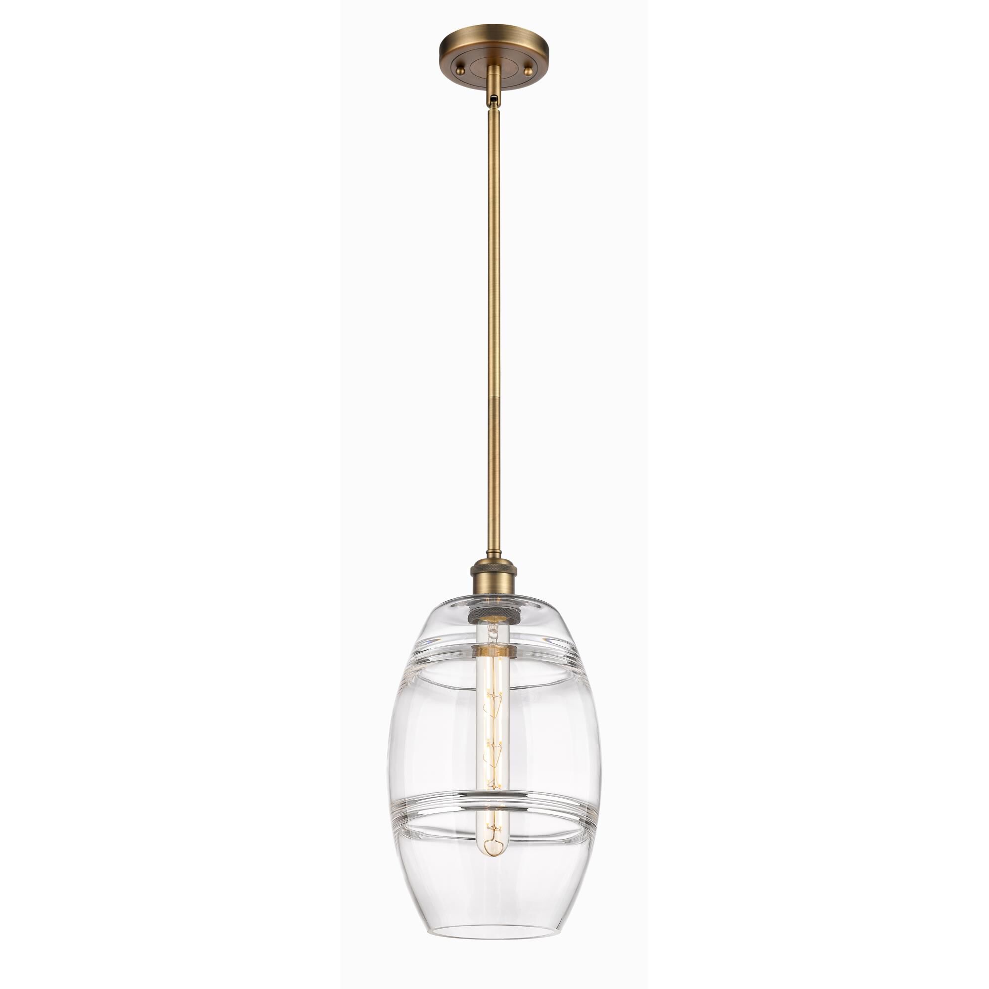 Shown in Brushed Brass finish and Clear glass