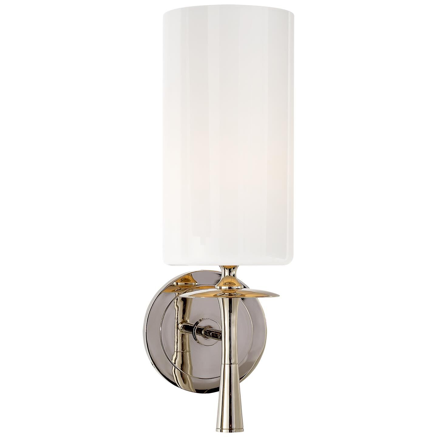 Shown in Polished Nickel finish and White Glass shade