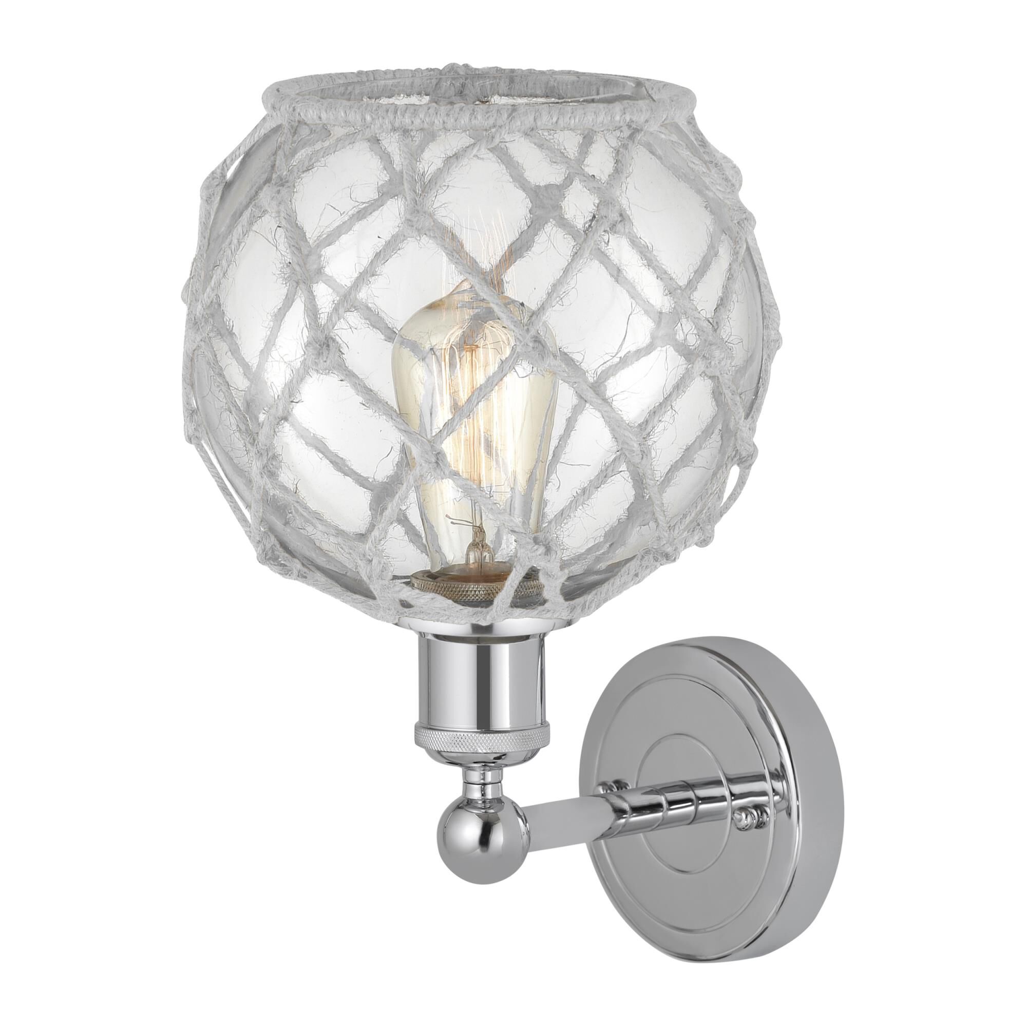 Shown in Polished Chrome finish and Clear with White Rope glass