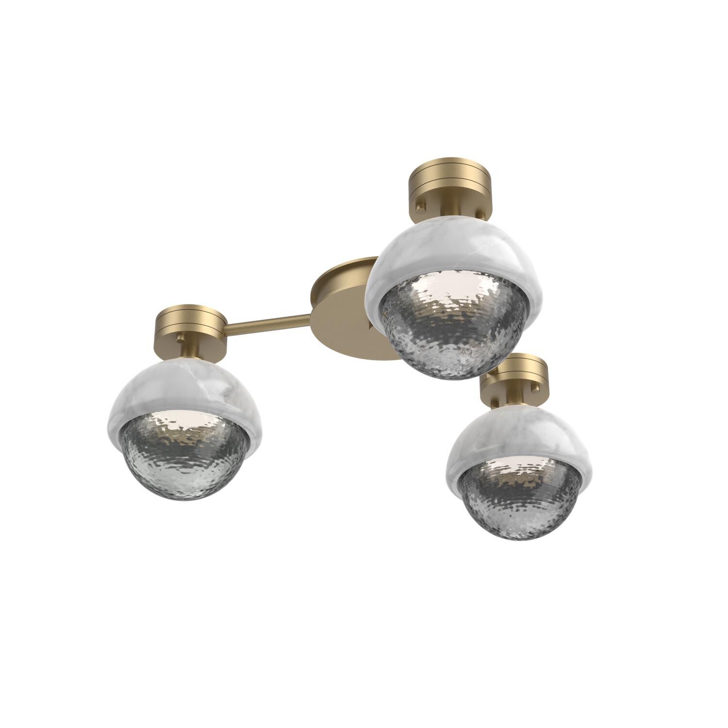 Shown in Gilded Brass finish and Smoke glass and White Marble accent