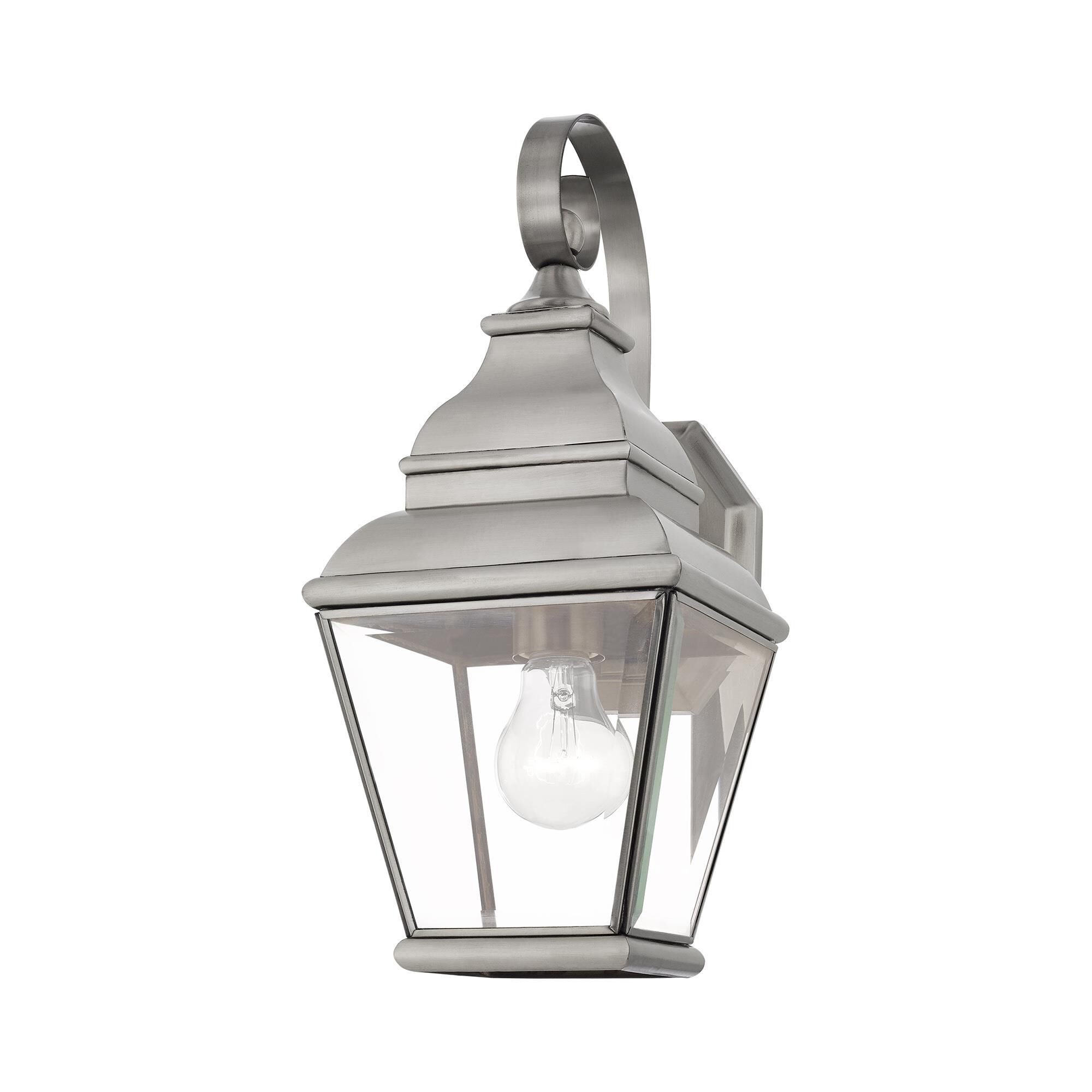 Shown in Brushed Nickel finish and Clear Beveled glass