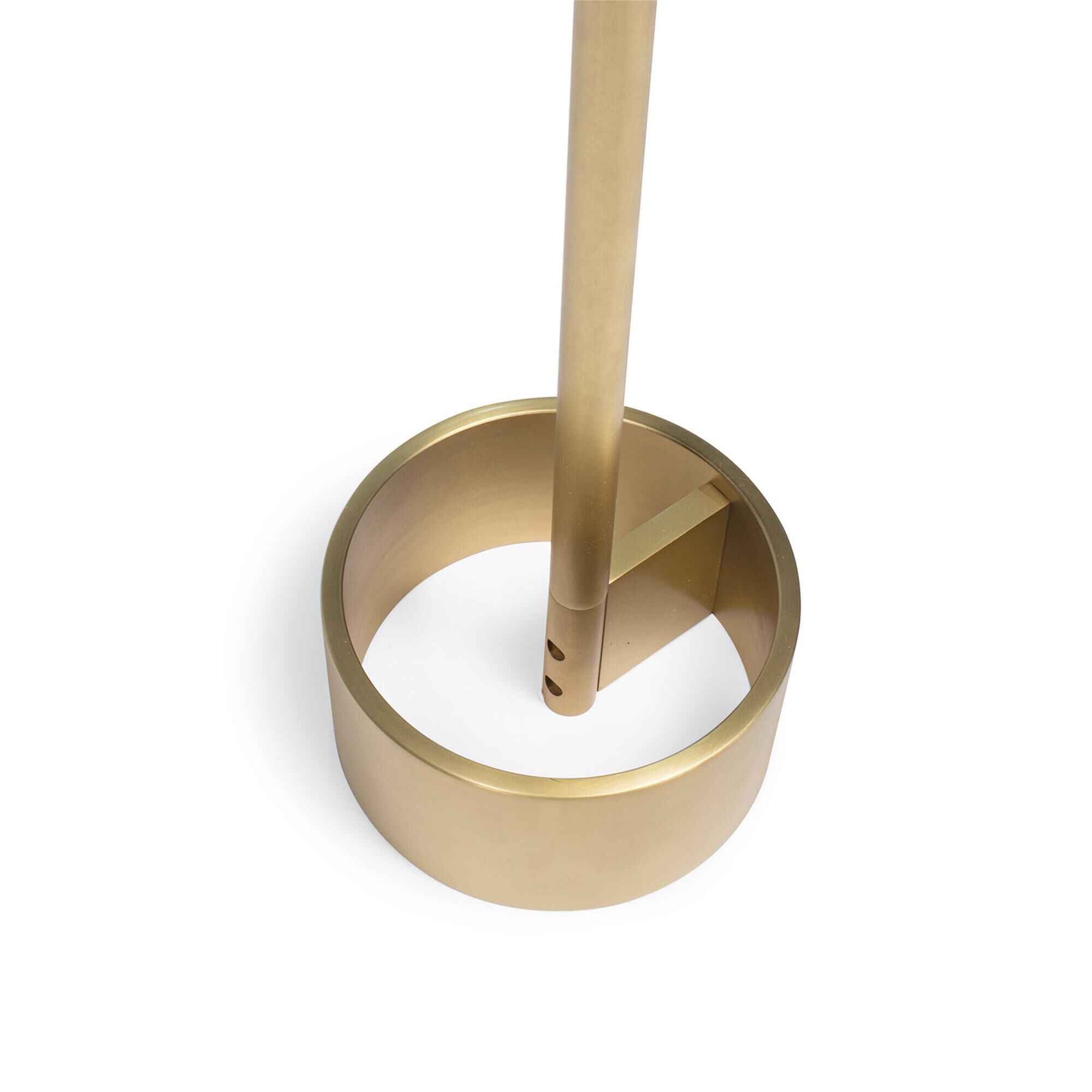 Shown in Natural Brass finish and Linen shade