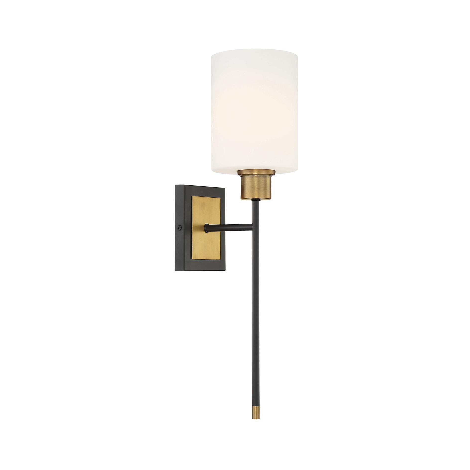 Shown in Matte Black With Warm Brass Accents finish and White Opal glass and Glass shade