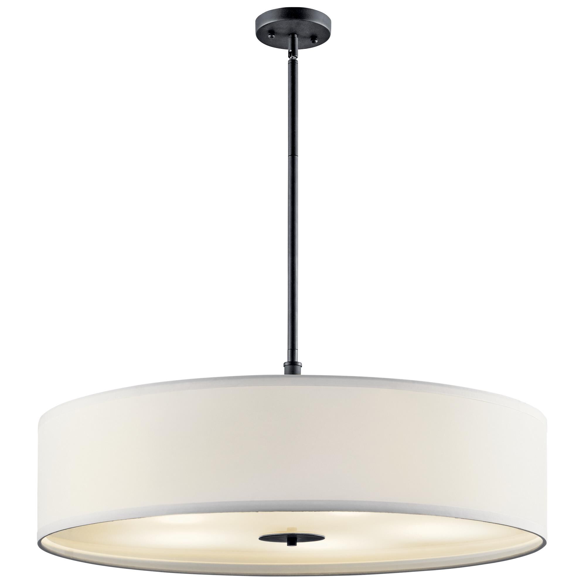 Shown in Black finish and Satin Etched glass and White Microfiber shade