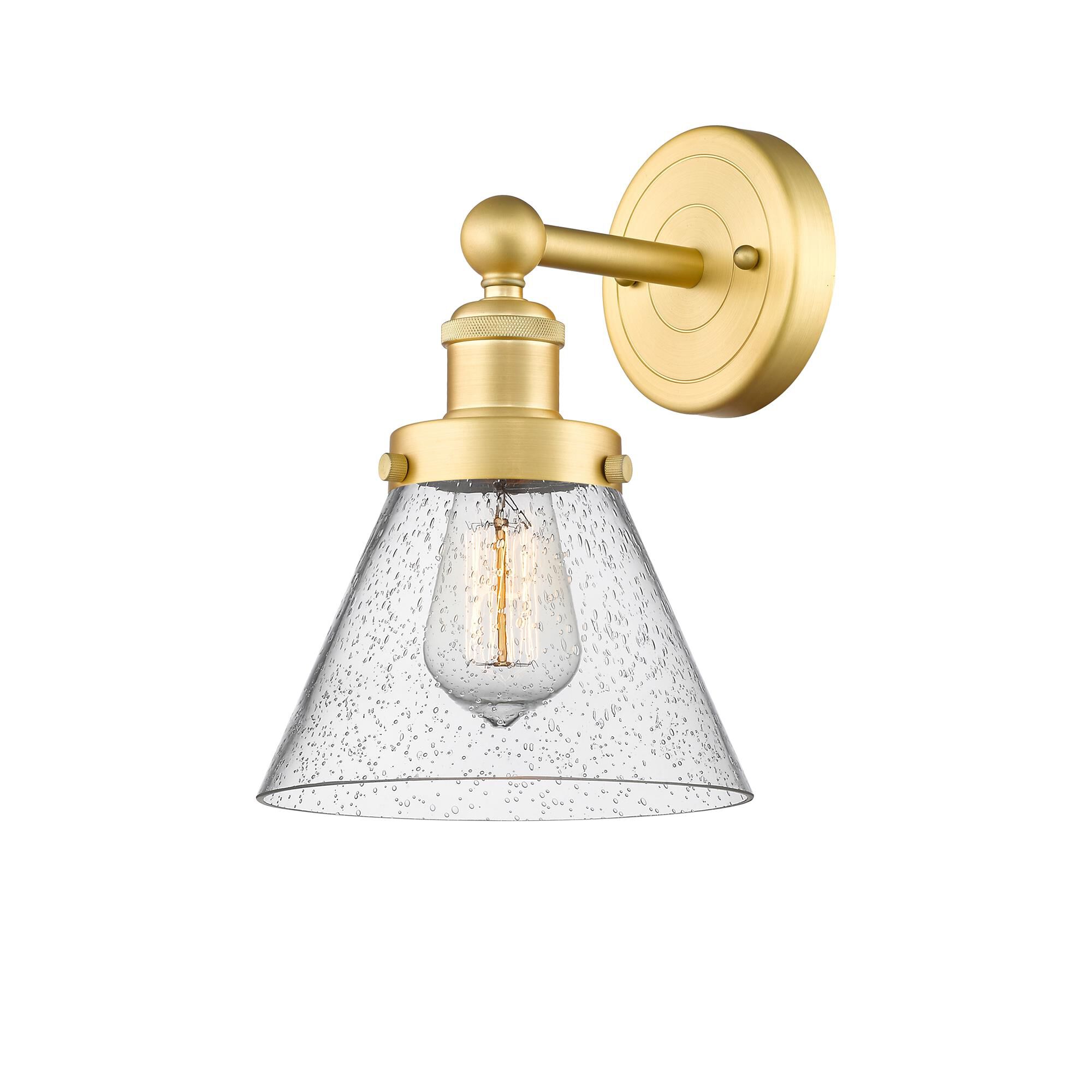 Shown in Satin Gold finish and Seedy glass