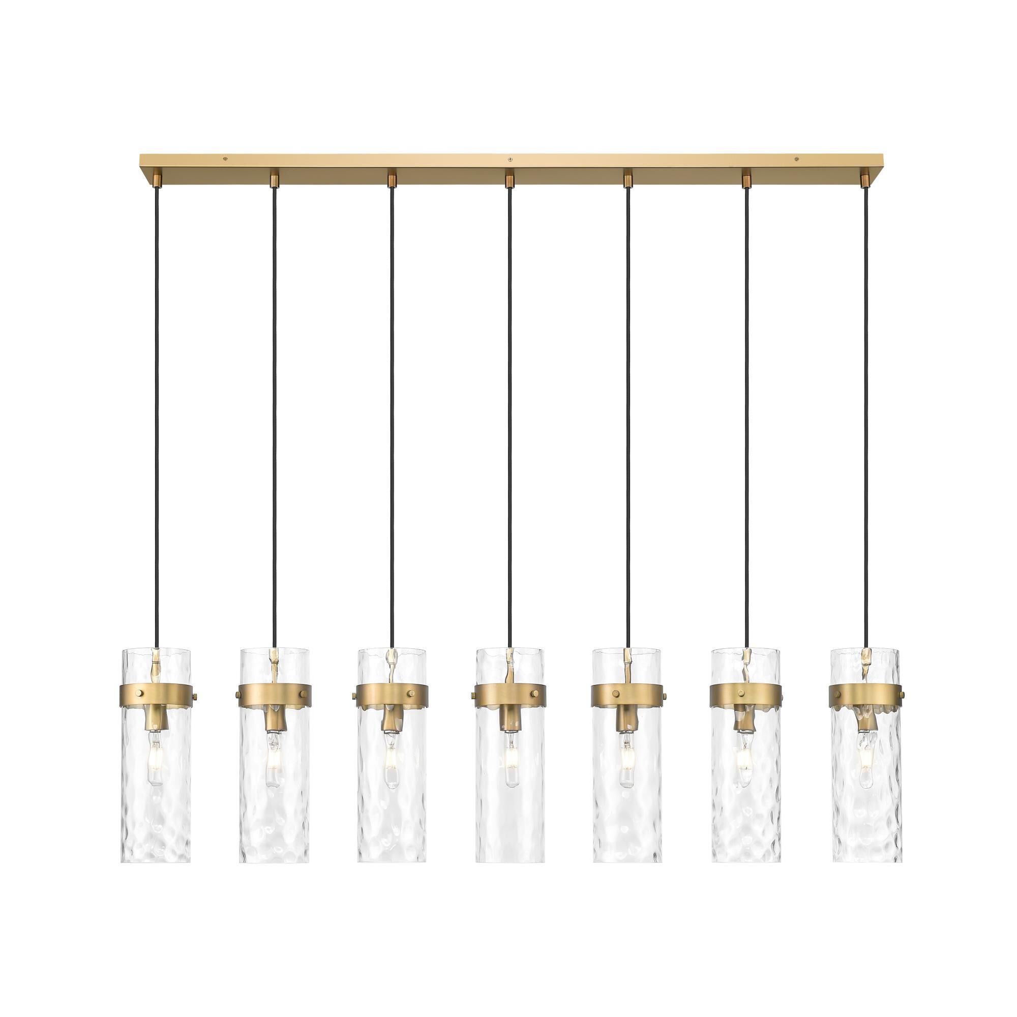 Shown in Rubbed Brass finish and Clear Water glass and Clear Water shade