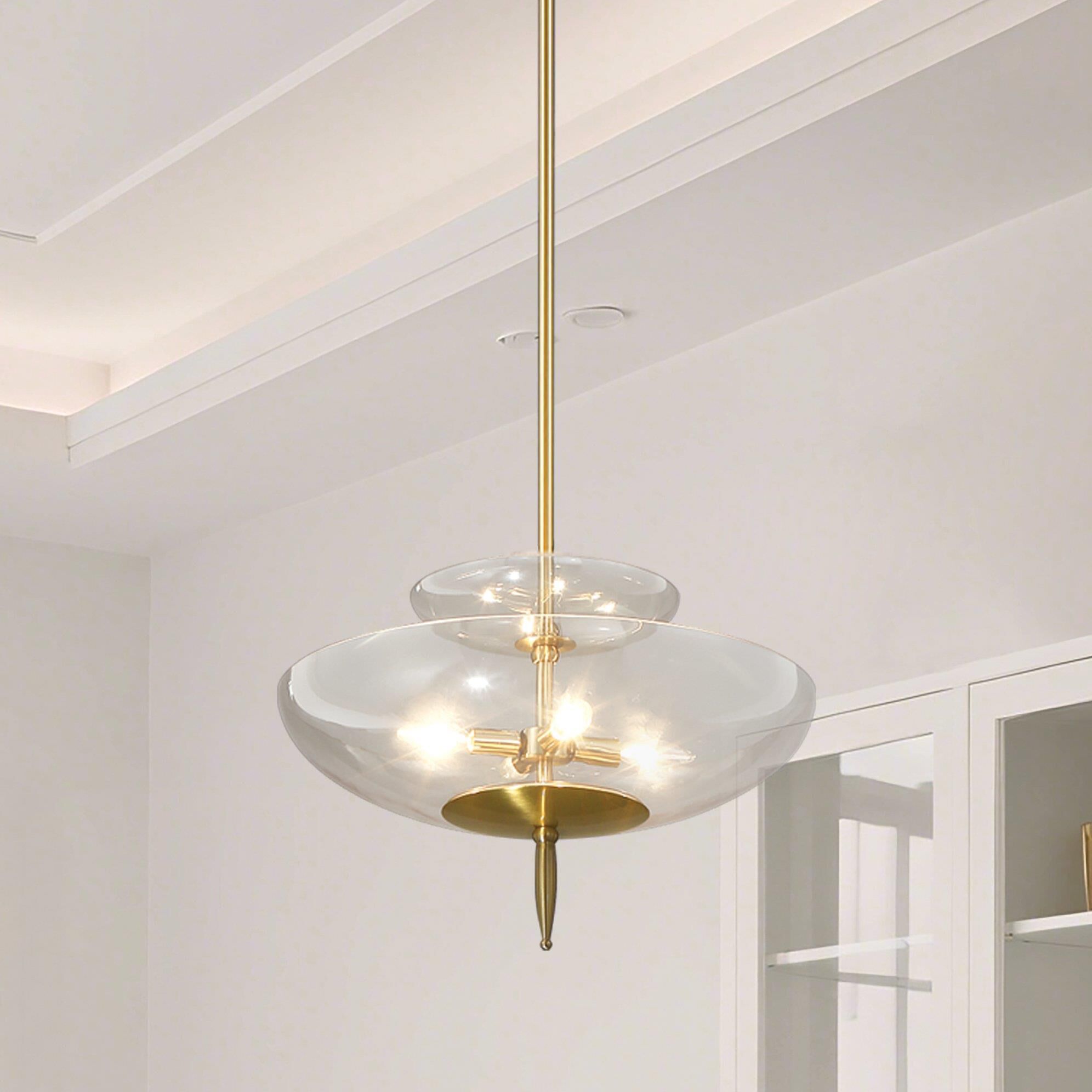 Shown in Brushed Gold finish and Smoked Amber glass