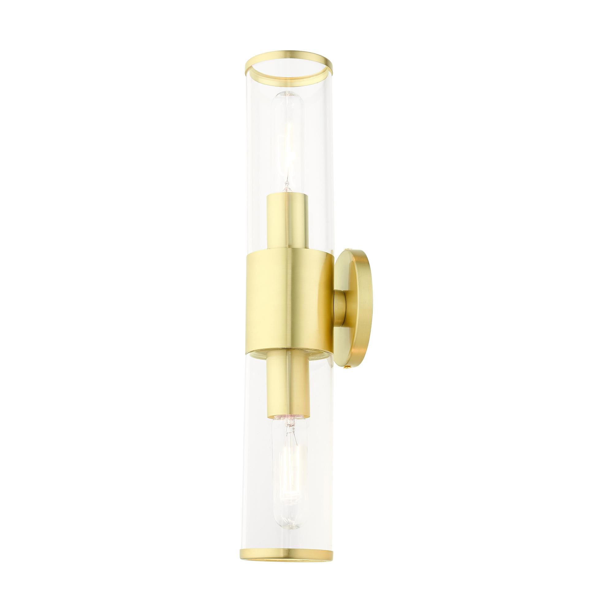 Shown in Satin Brass finish and Clear glass