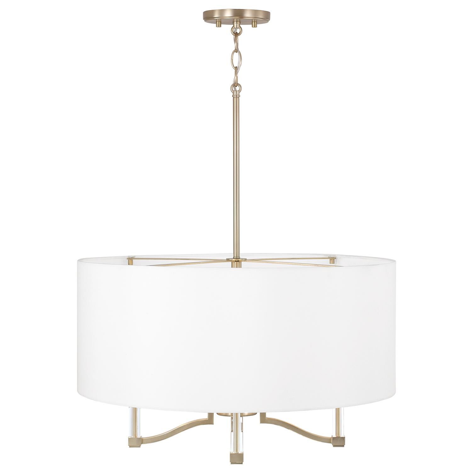 Shown in Matte Brass finish and White Fabric shade
