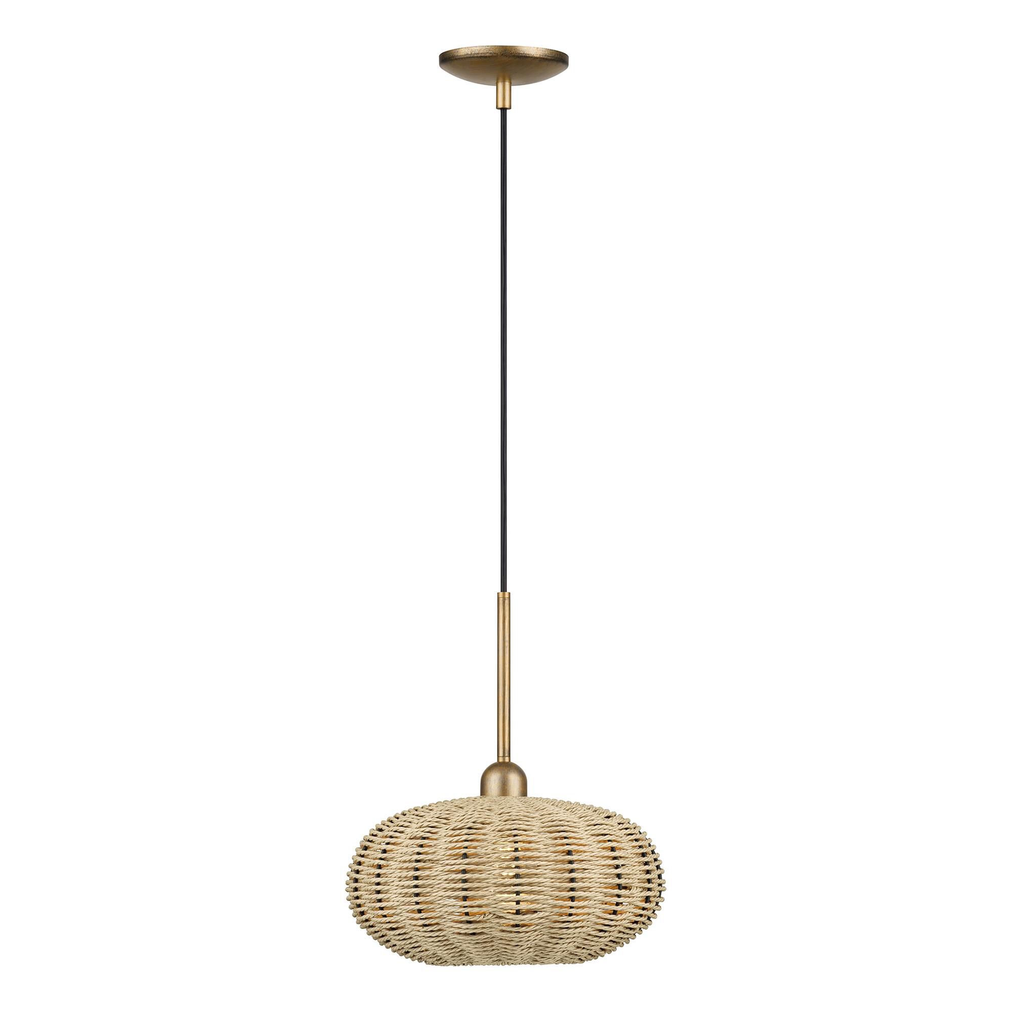 Shown in Antique Gold Leaf finish and Hand-Woven French Beige Paper Rope shade