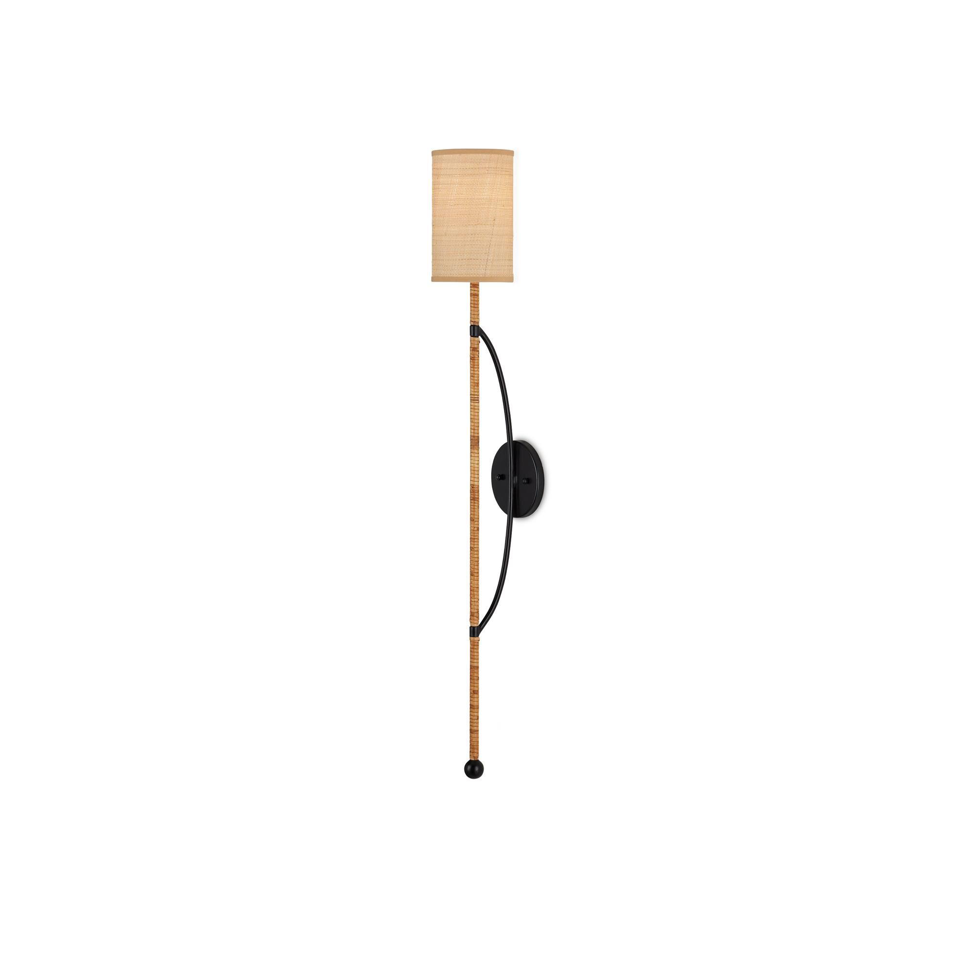 Shown in Natural/Satin Black finish and Natural Grass Cloth shade