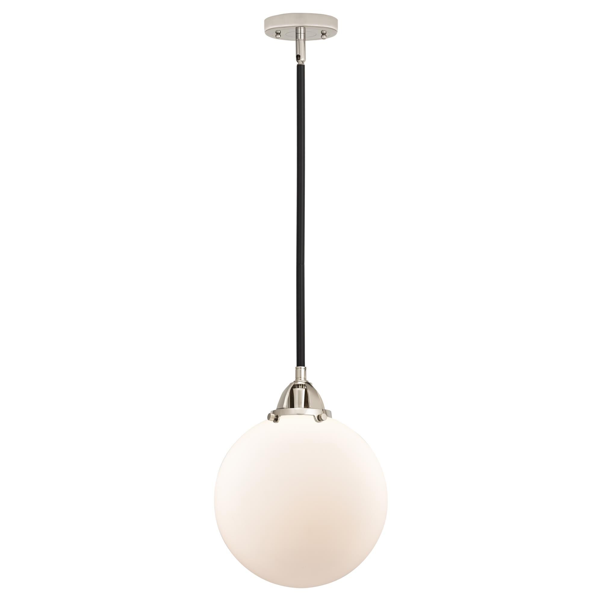 Shown in Black Polished Nickel finish and Matte White Cased Beacon glass and No Shade shade