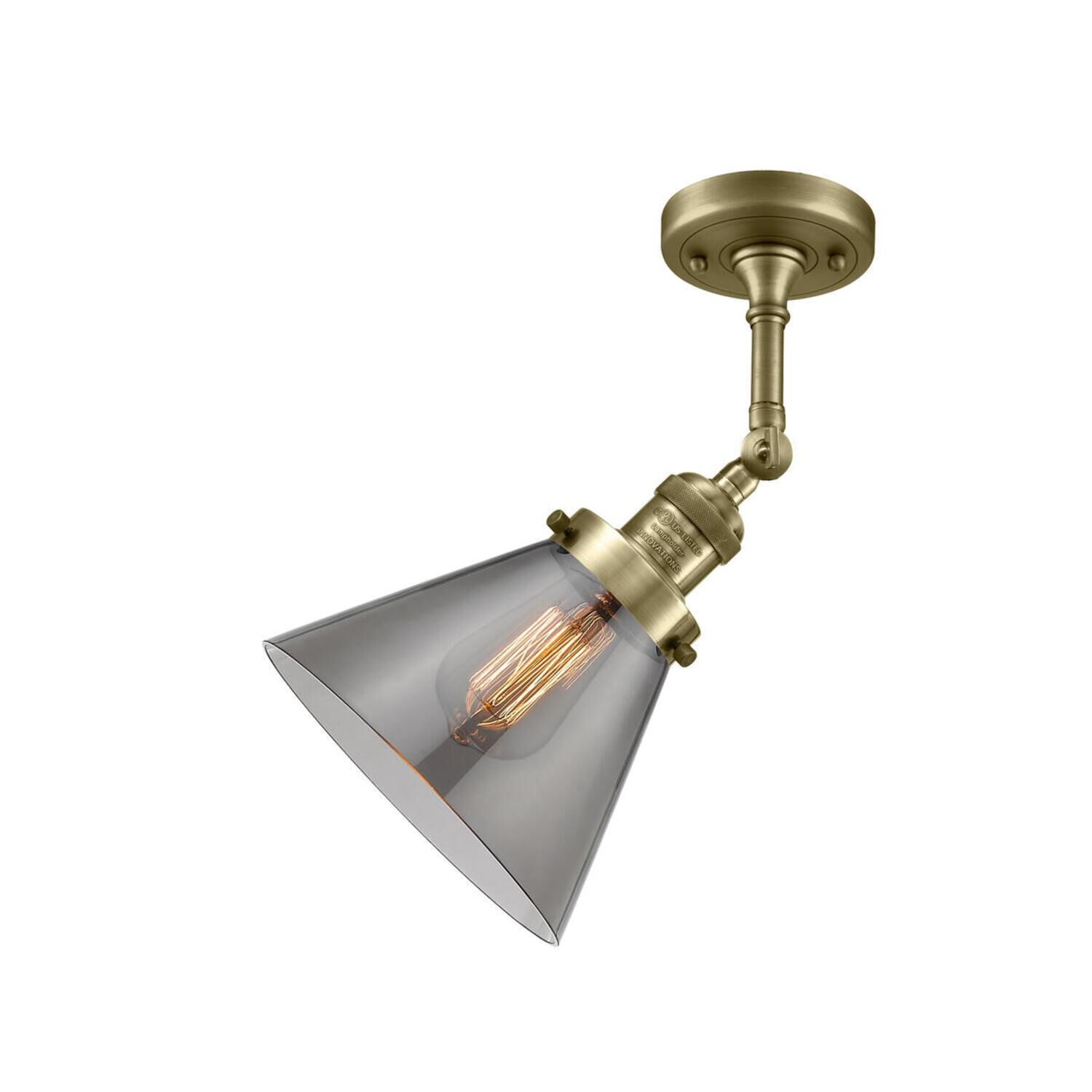 Shown in Antique Brass finish and Smoked glass and Brushed Satin Nickel shade and No Accent accent