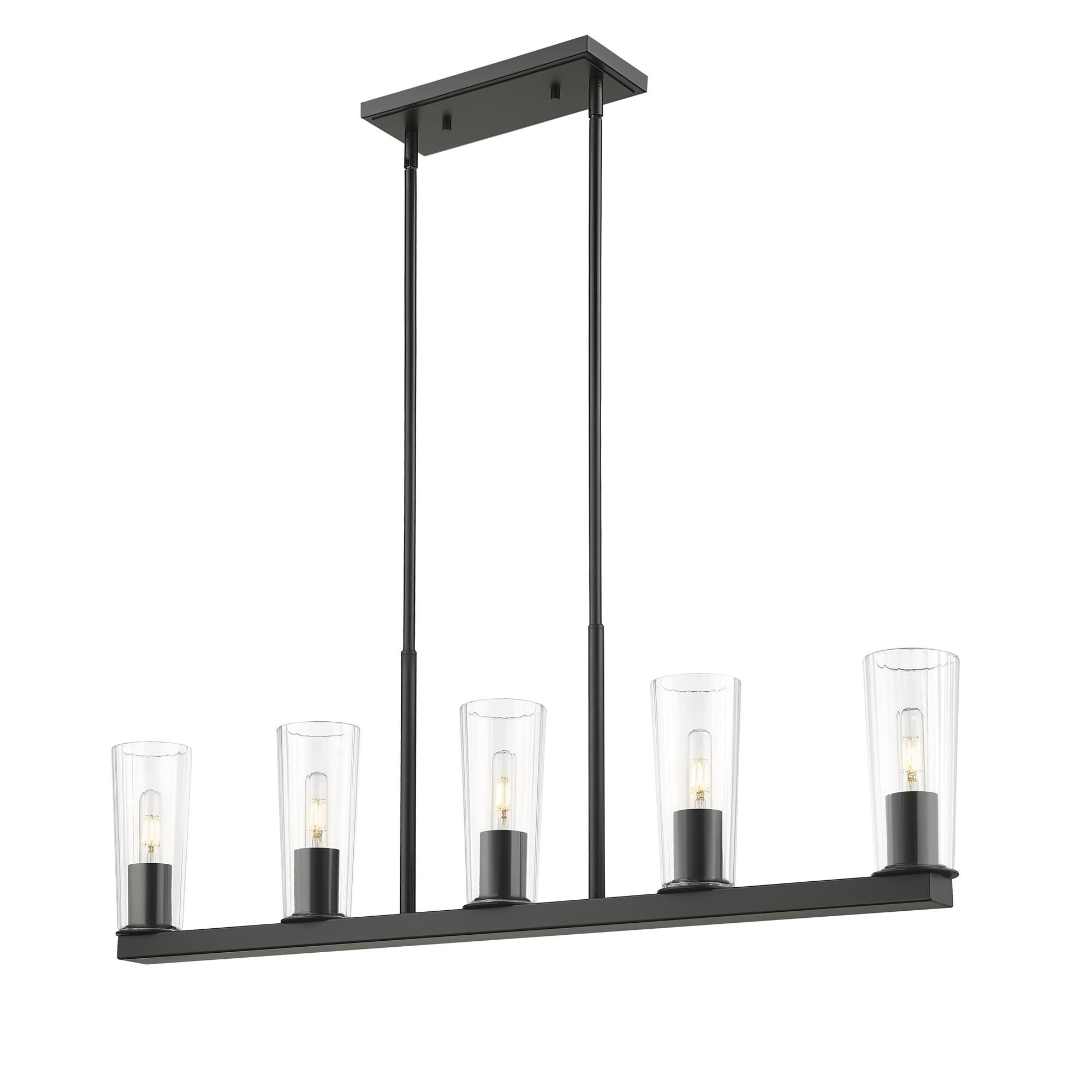 Shown in Matte Black finish and Clear glass and Clear shade