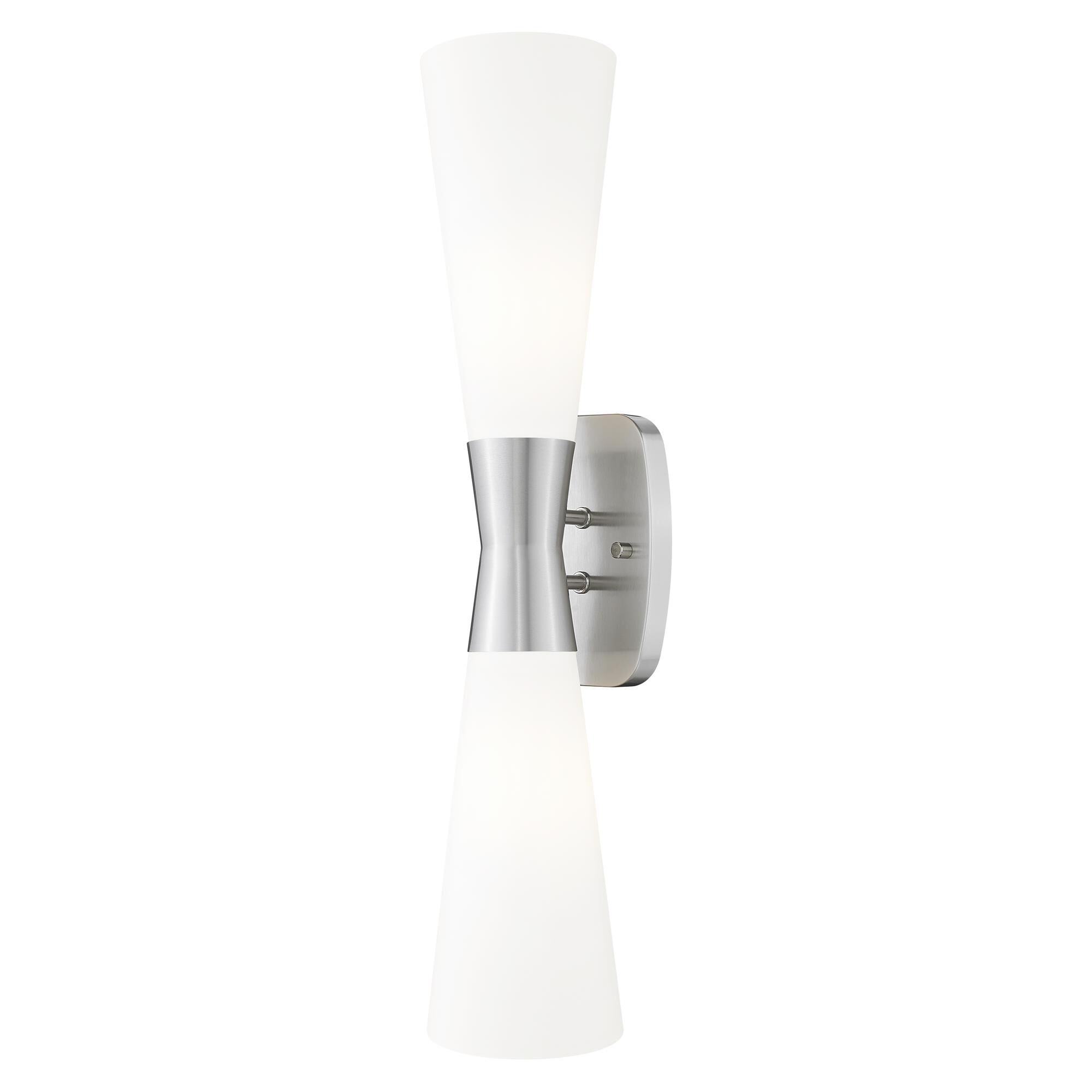 Shown in Brushed Nickel finish and White Opal glass