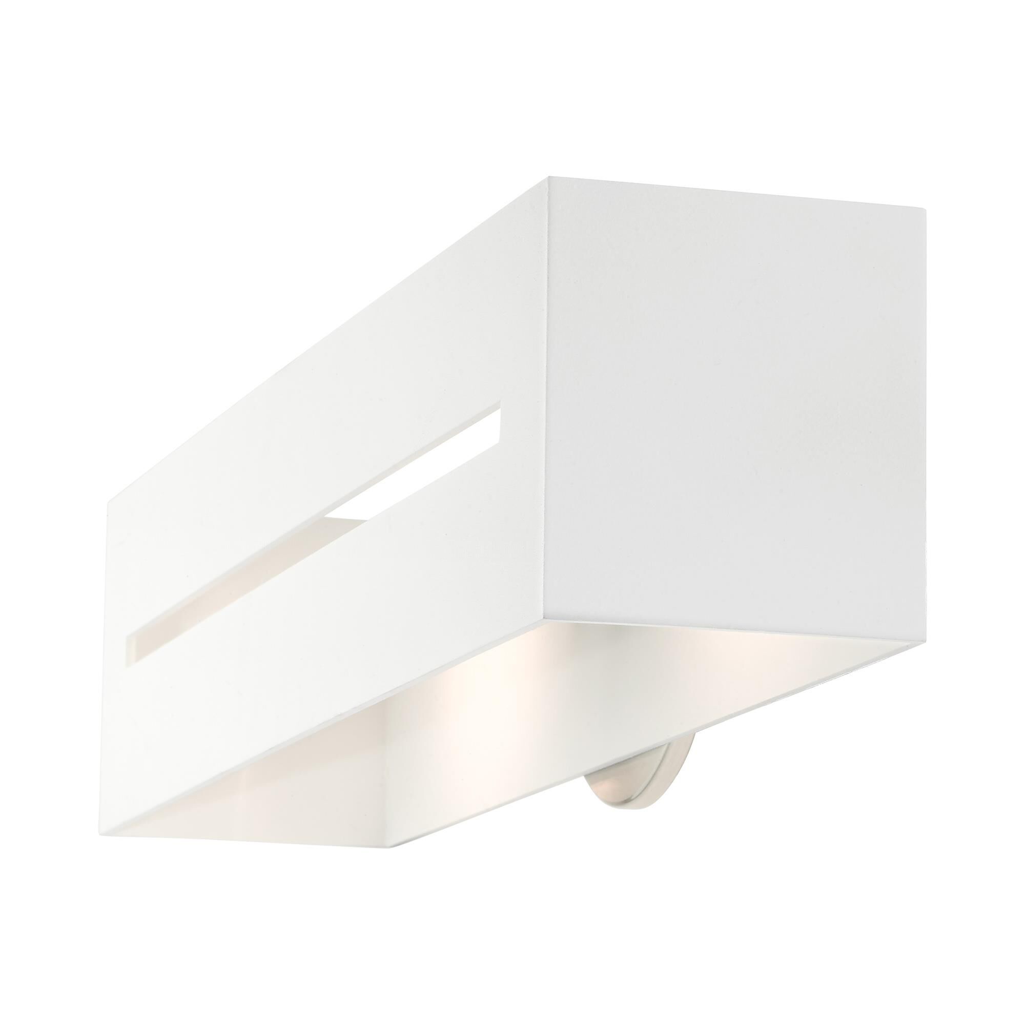 Shown in Textured White With Brushed Nickel Finish Accents finish and Hand Welded Textured White shade