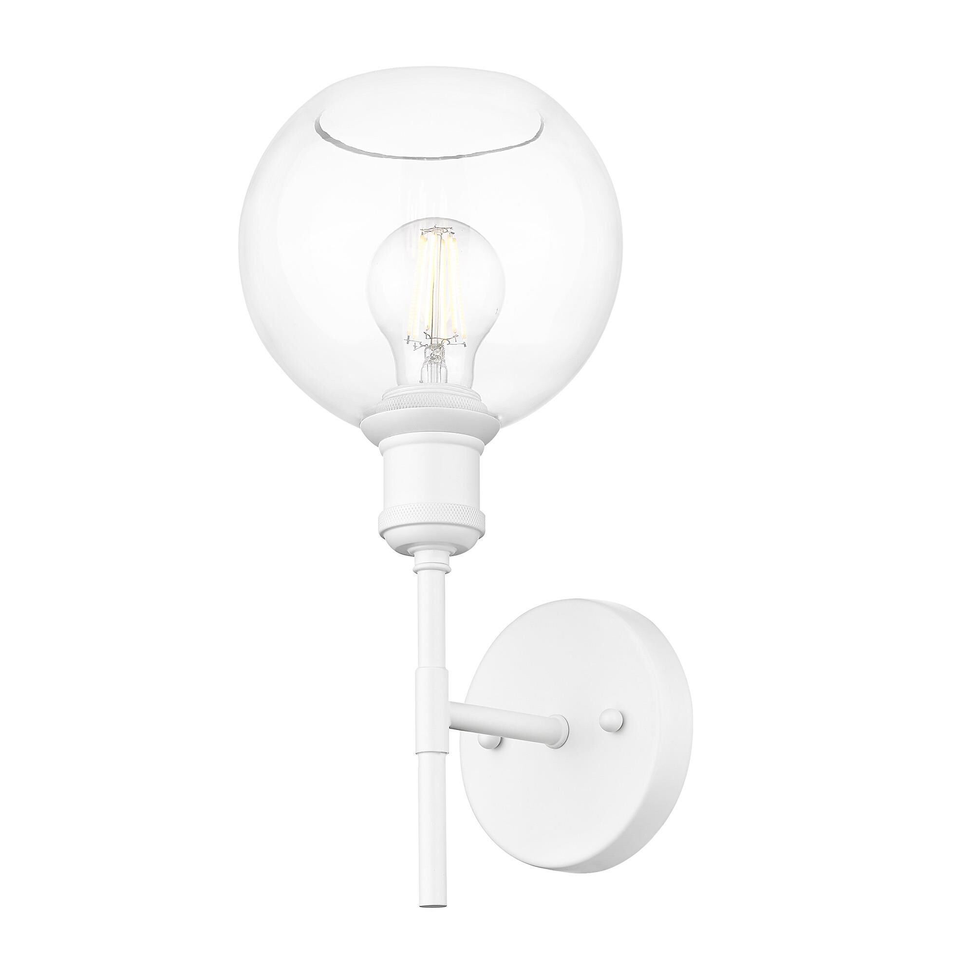 Shown in Matte White finish and Clear Globe glass and Without Shade shade