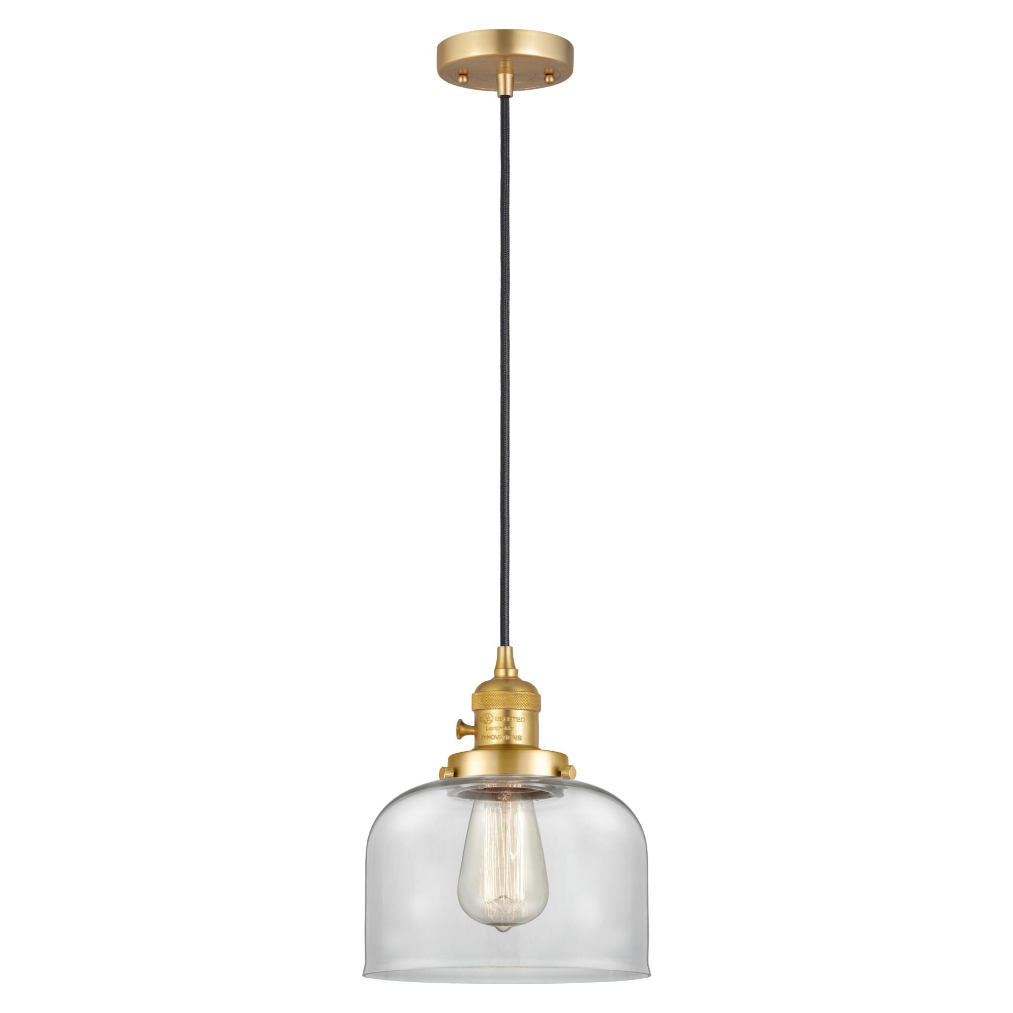 Shown in Satin Gold finish and Clear glass