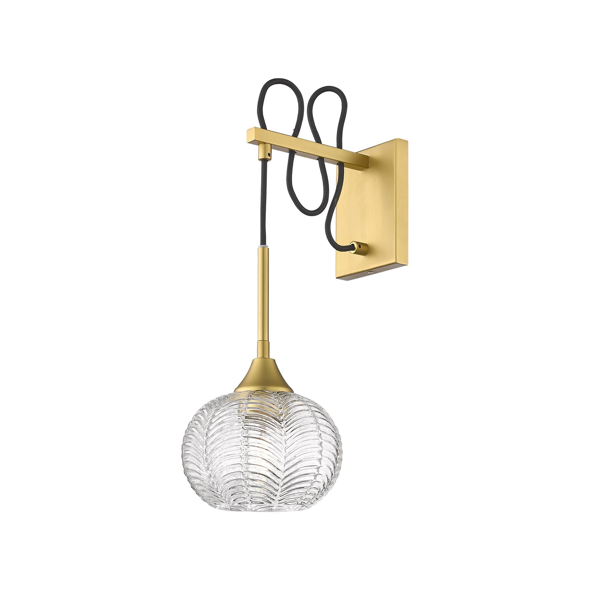 Shown in Brushed Brass finish and Clear shade